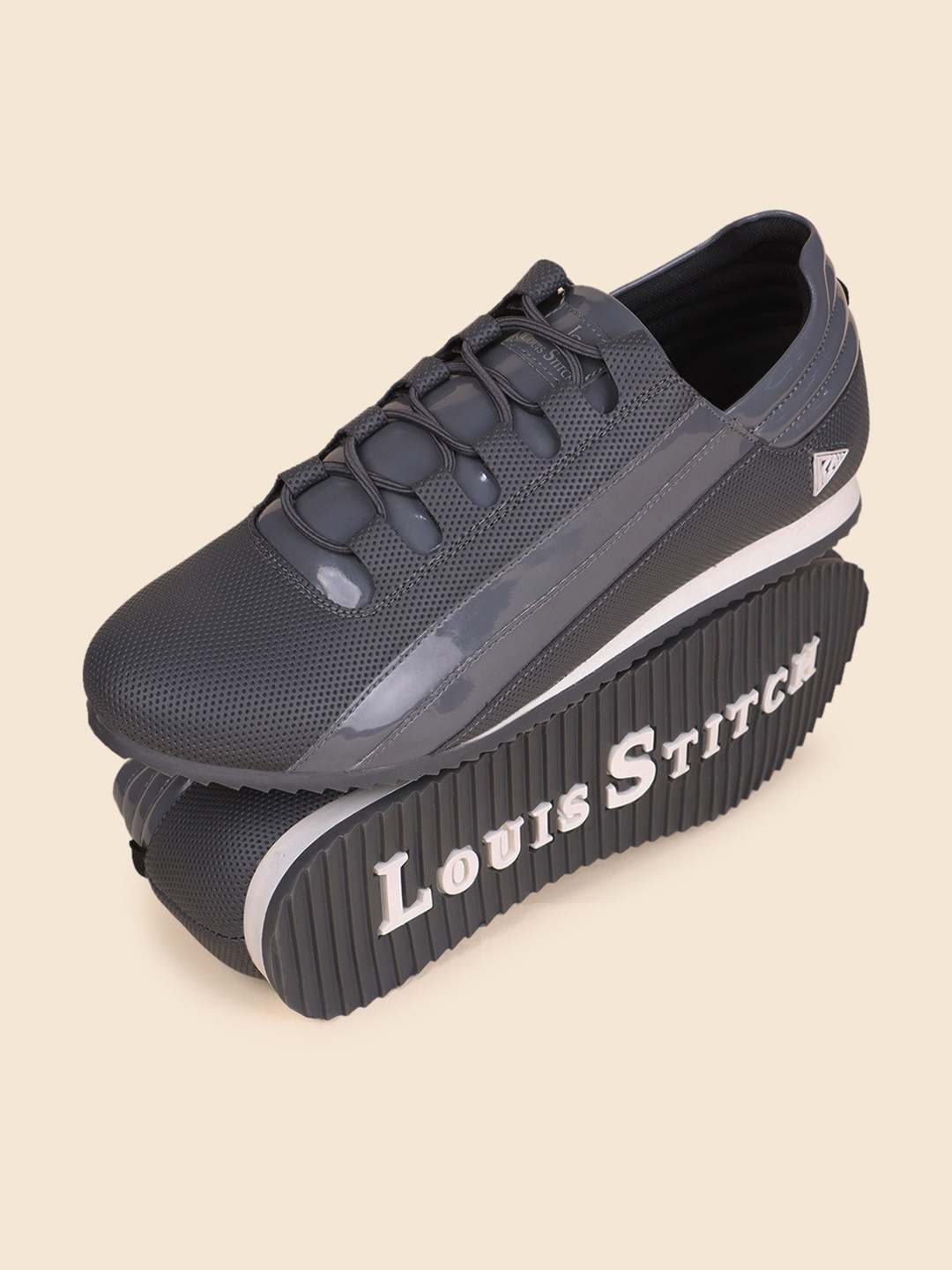 LOUIS STITCH Men's Grey Casual Shiny Strap Sneakers