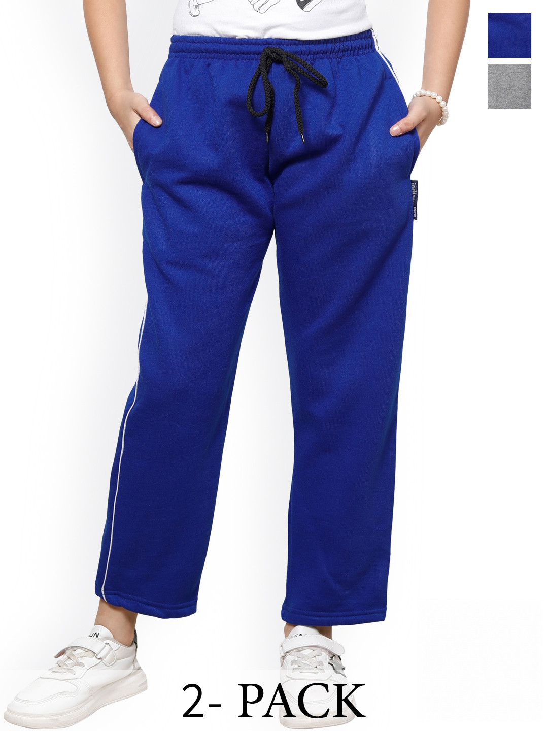 IndiWeaves Girls Pack Of 2 Piping Fleece Track Pants