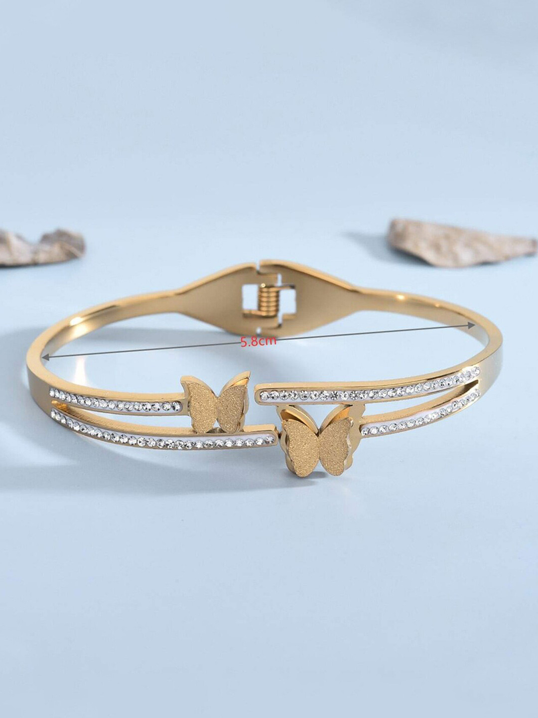 Jewels Galaxy Gold-Plated American Diamond-Studded Butterfly Charm Cuff Bracelet