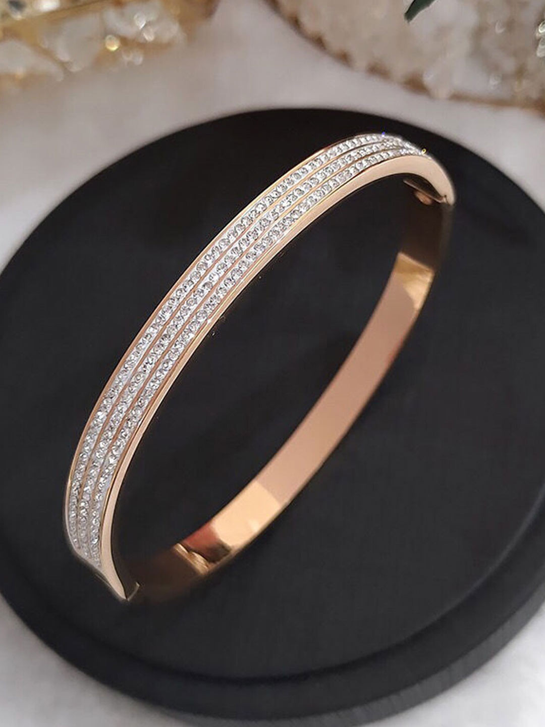 Jewels Galaxy Rose Gold Plated Stainless Steel Bangle Style Bracelet