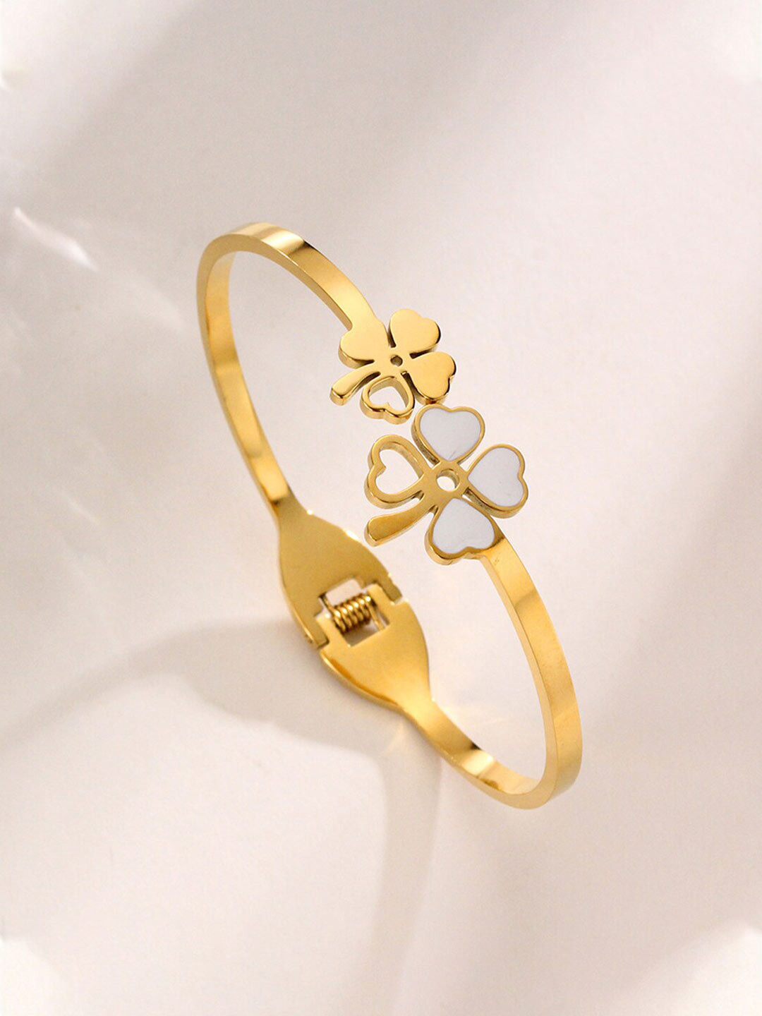 Jewels Galaxy Gold-Plated Stainless Steel Flower Cuff Bracelet