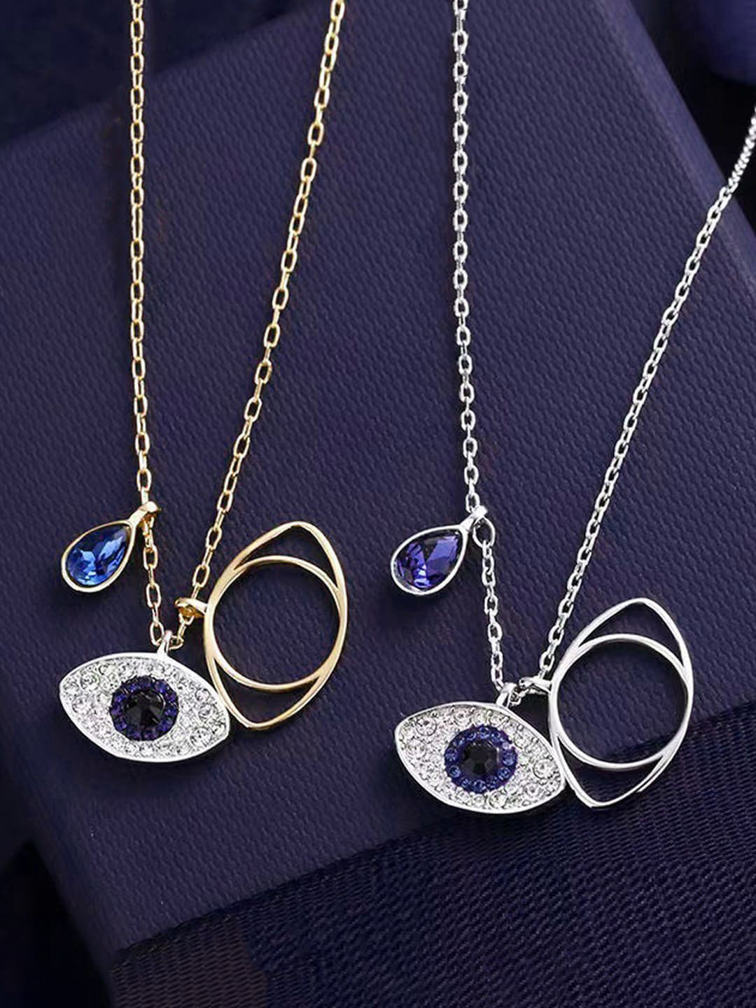 Designs & You Set Of 2 Gold Plated & Silver Plated AD-studded Evil Eye Pendant