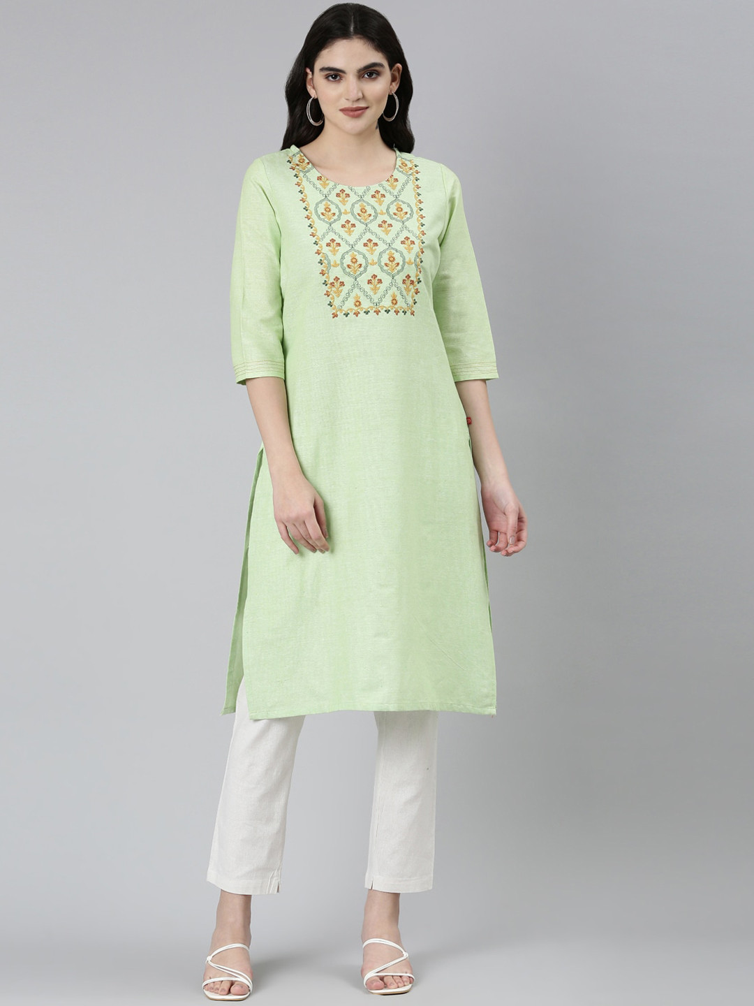 Marcia Yoke Design Embroidered Straight Cotton Kurta