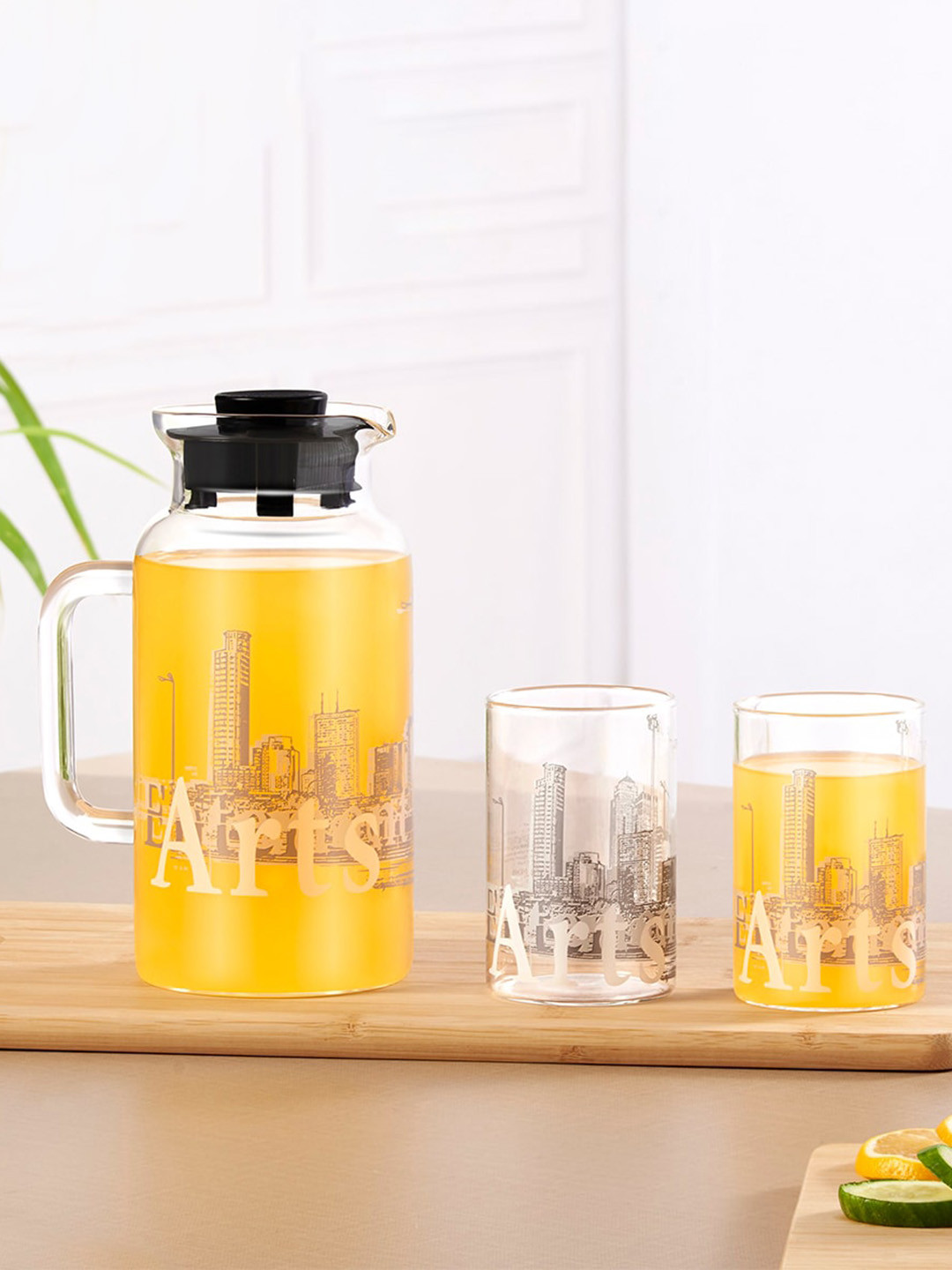 BOROSIL Artisan 3 Pieces Transparent Borosilicate Jug & Vision Glass 1L 295 ml