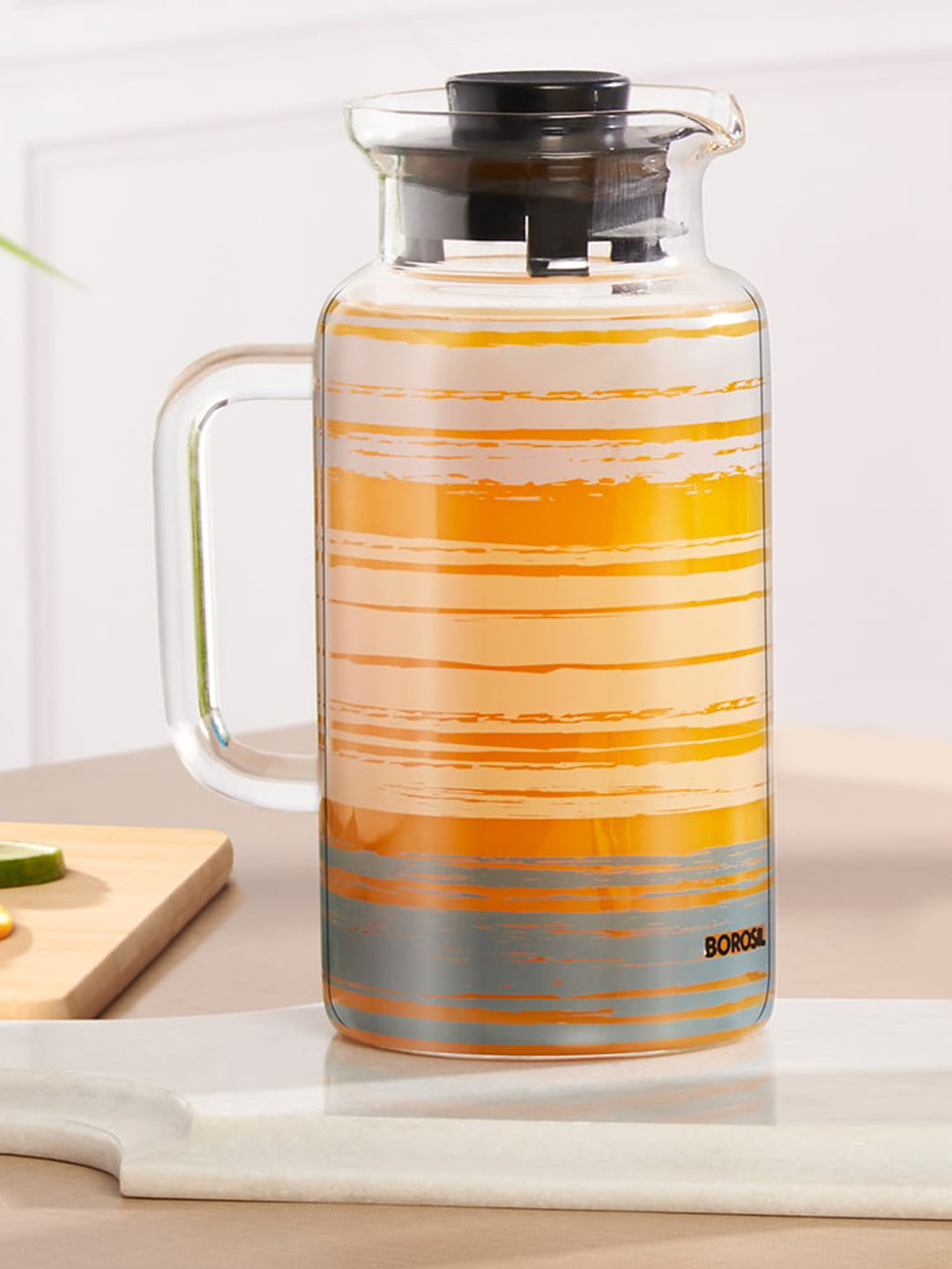 BOROSIL Glance Transparent Borosilicate Water Jug With Lid 1L