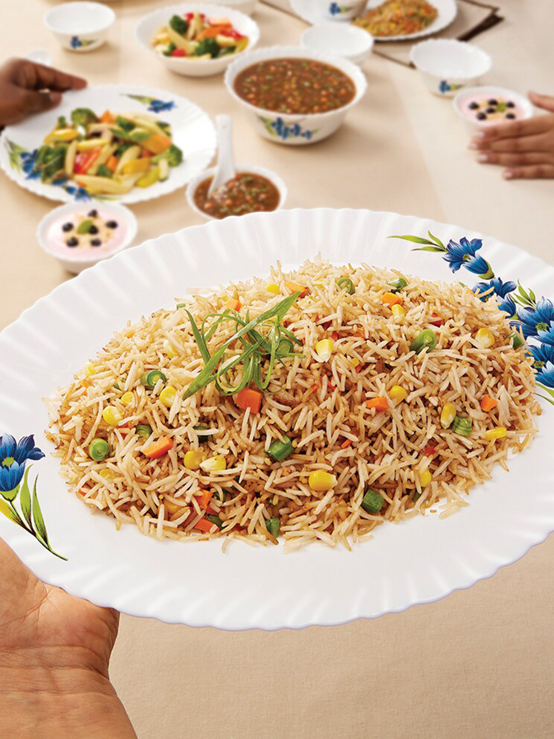 Larah by BOROSIL Belle Fluted White Floral Opalware Microwave Safe 40 Piece Dinner Set