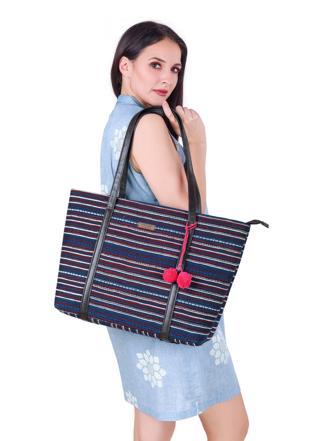 NEPRI Striped Structured Shoulder Bag with Tasselled