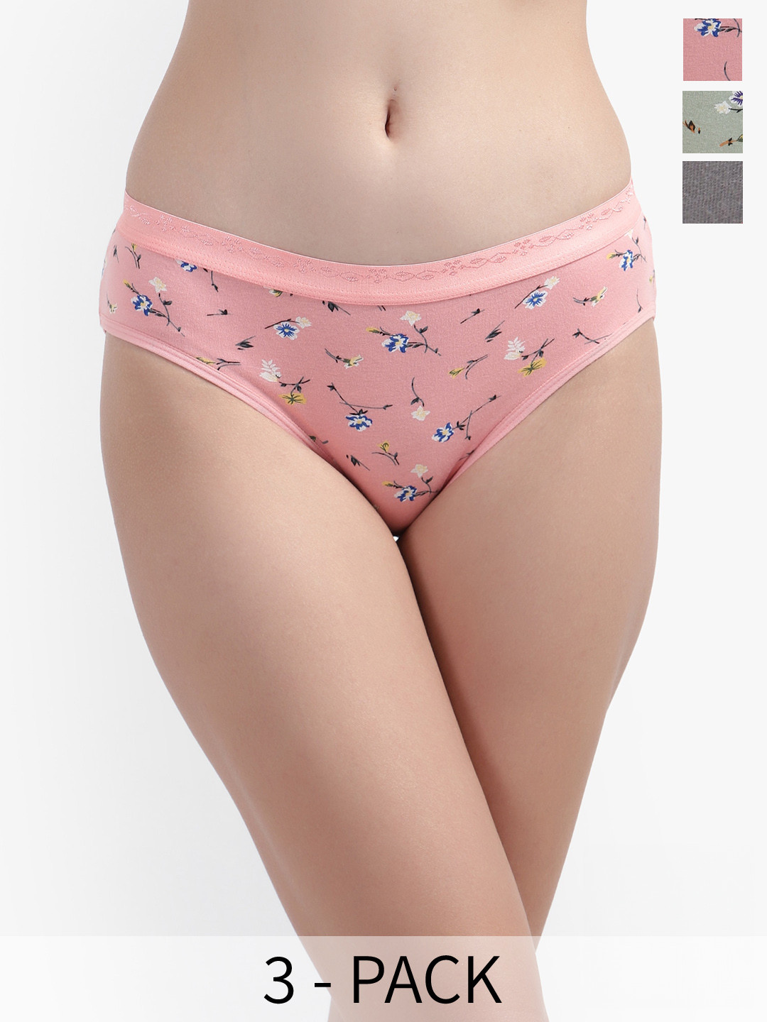 Bruchi CLUB Pack Of 3 Floral Printed Cotton Hipster Briefs