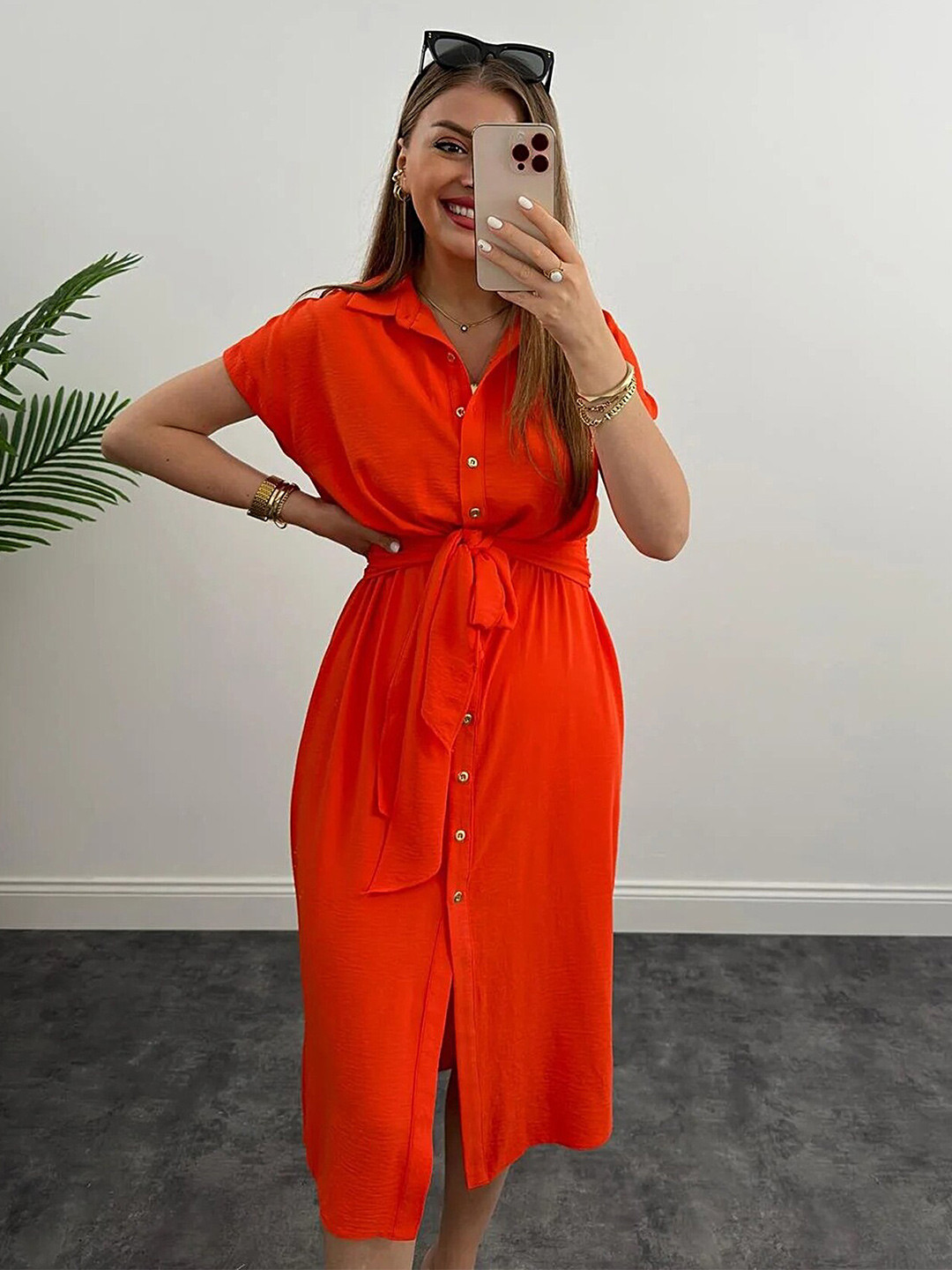 LULU & SKY Shirt Collar Belted Shirt Style Dress