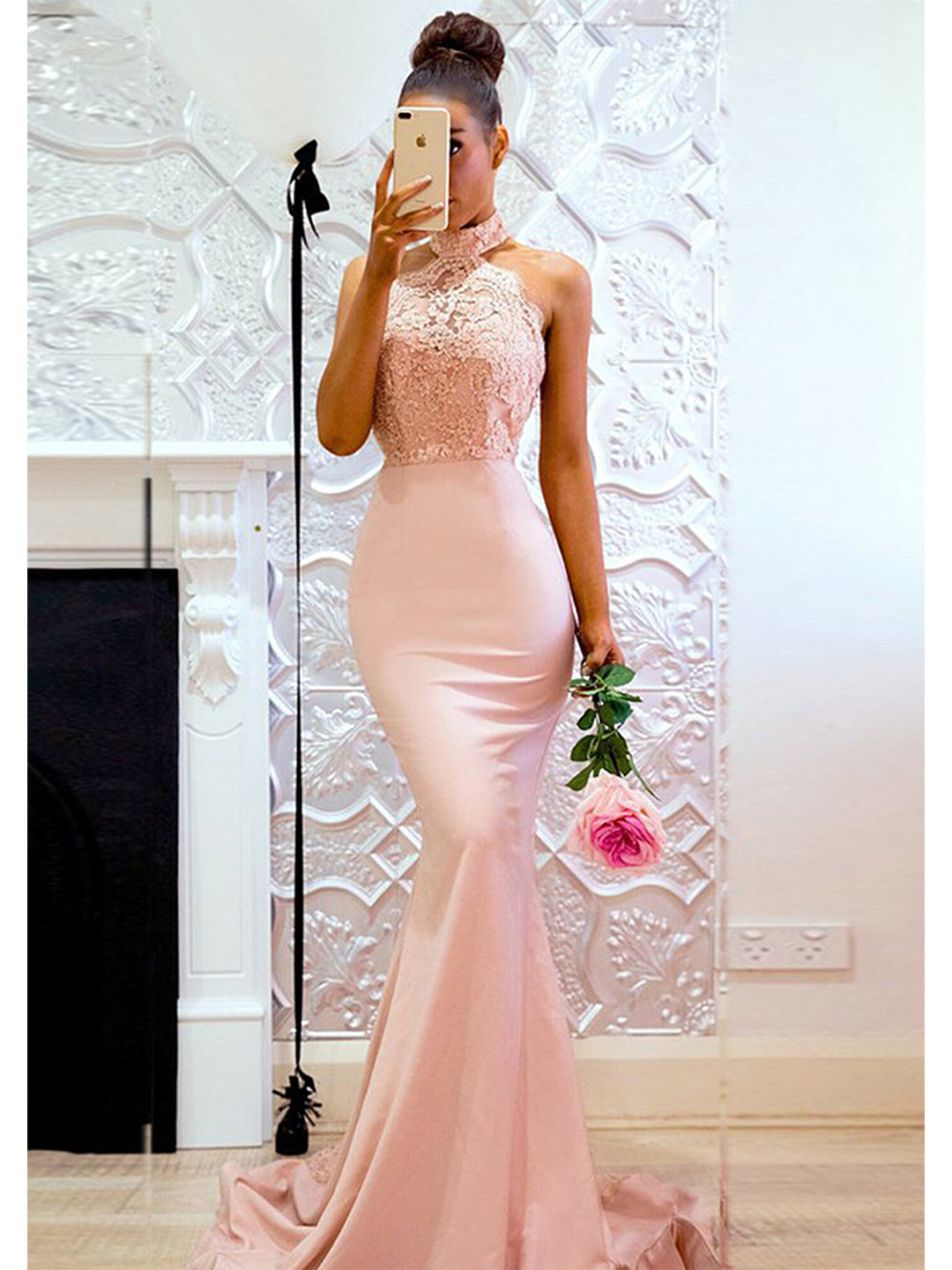 LULU & SKY Pink Halter Neck Maxi Dress