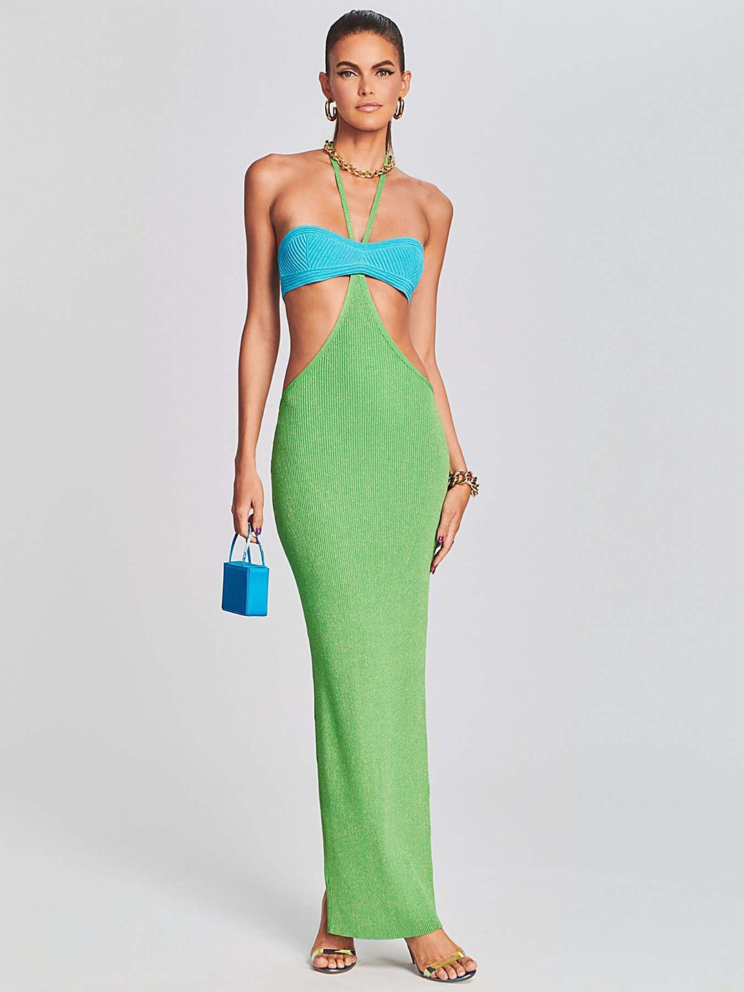 Misspap Sheer Knitted Bandeau Maxi Dress