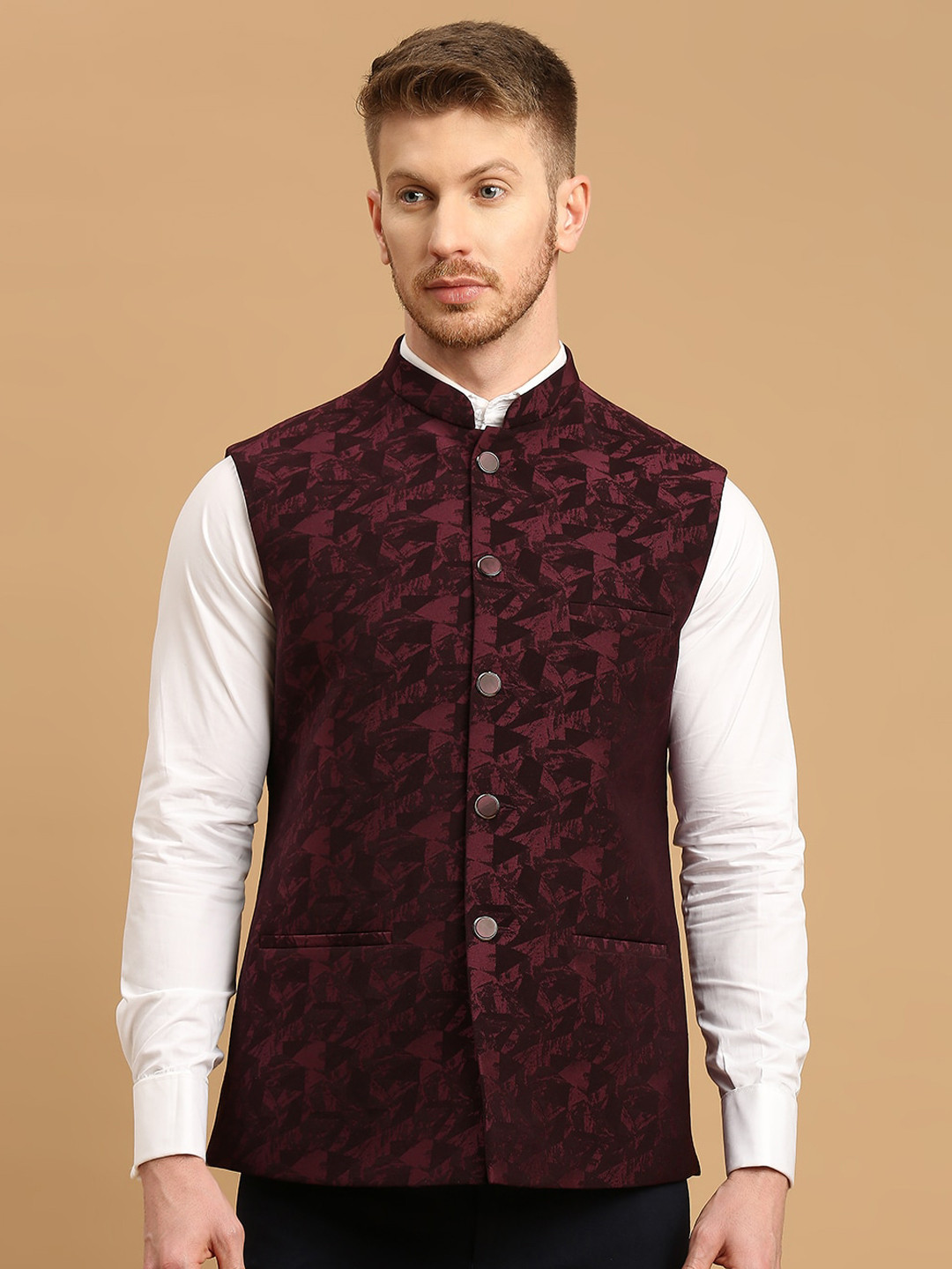 ESSAS club Geometric Self Design Nehru Jacket