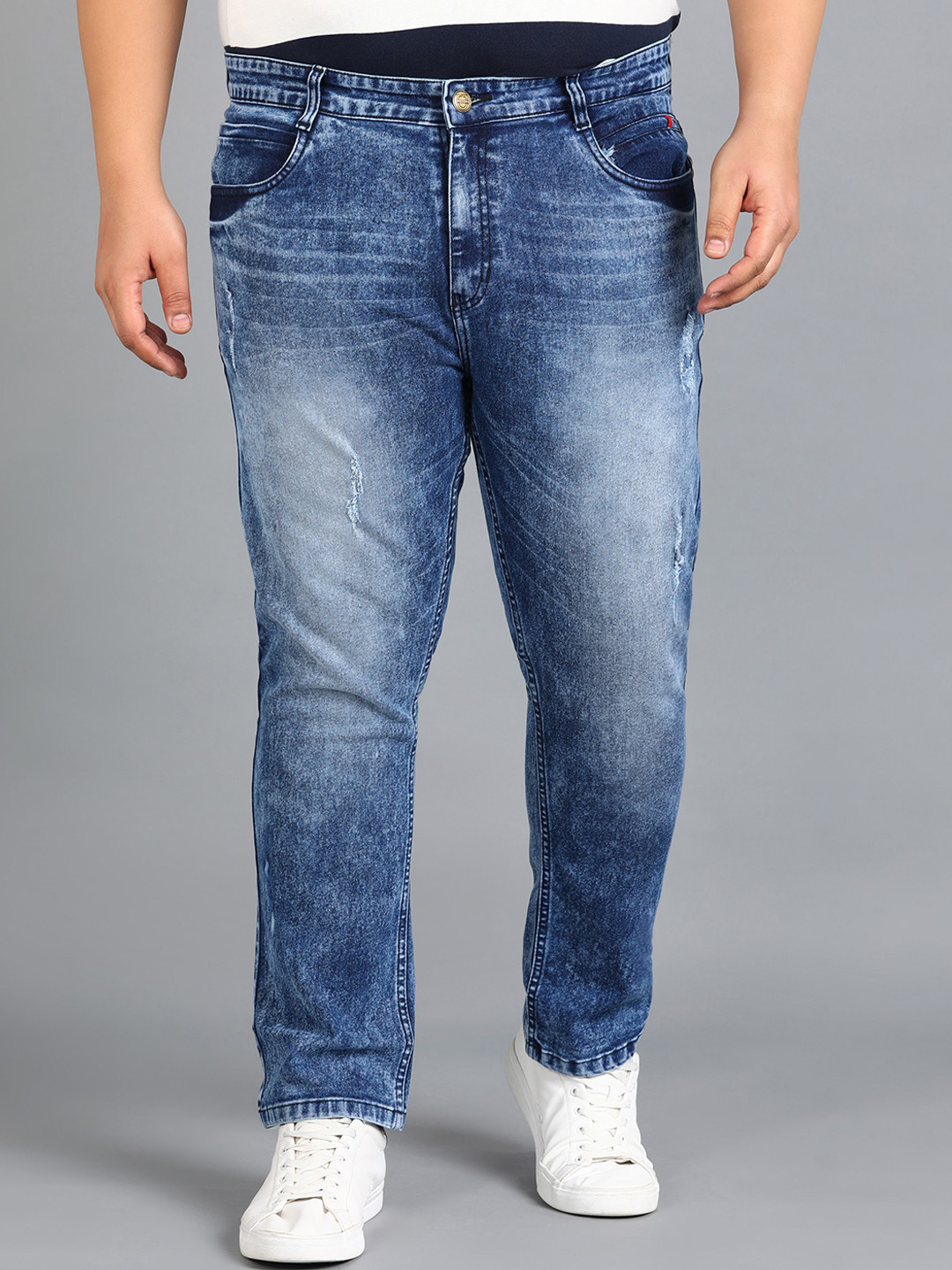 Urbano Plus Men Blue Slim Fit Low Distress Heavy Fade Stretchable Jeans