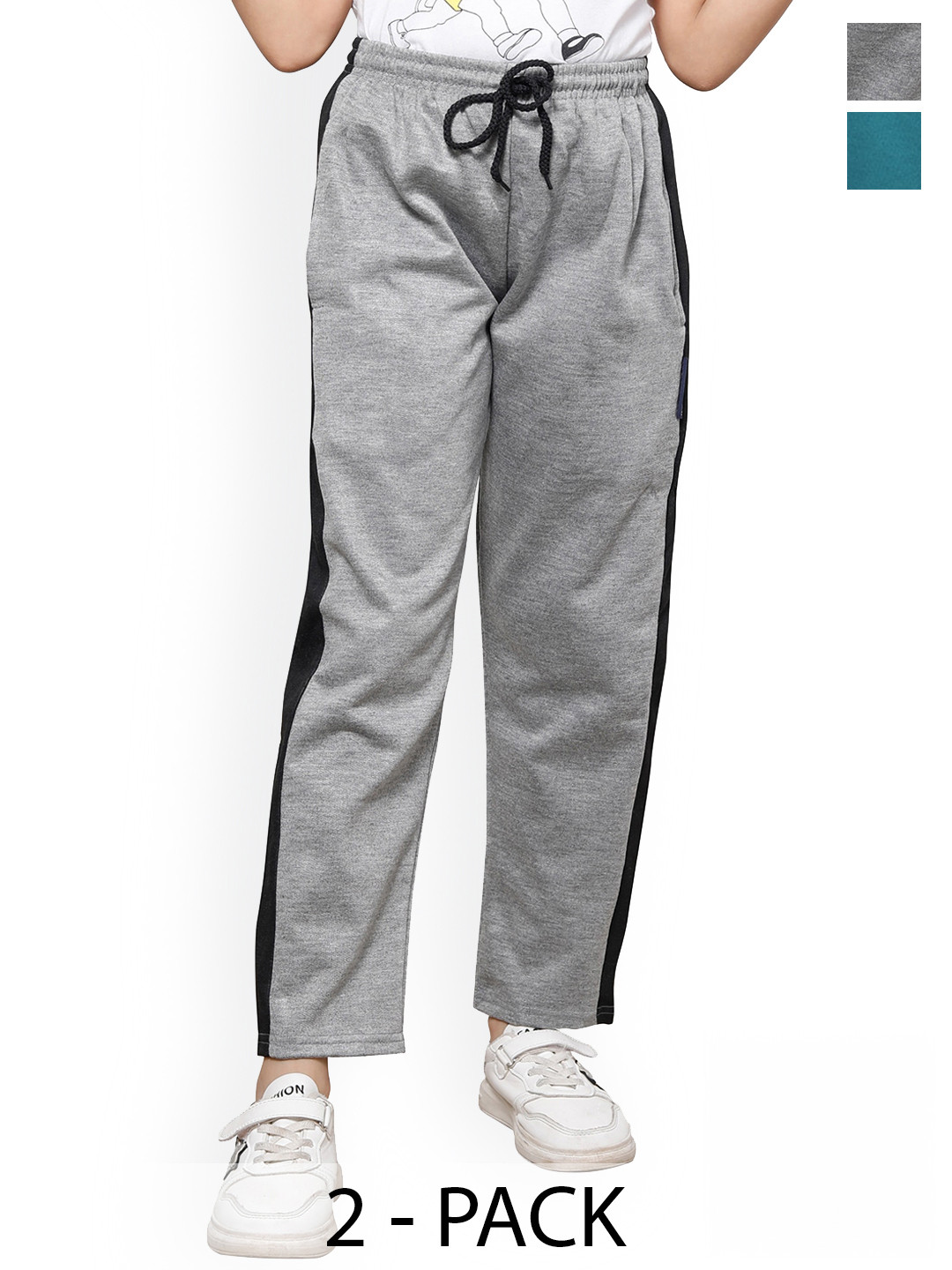 IndiWeaves Girls Pack Of 2 Side Patta Regular Fit Fleece Track Pants