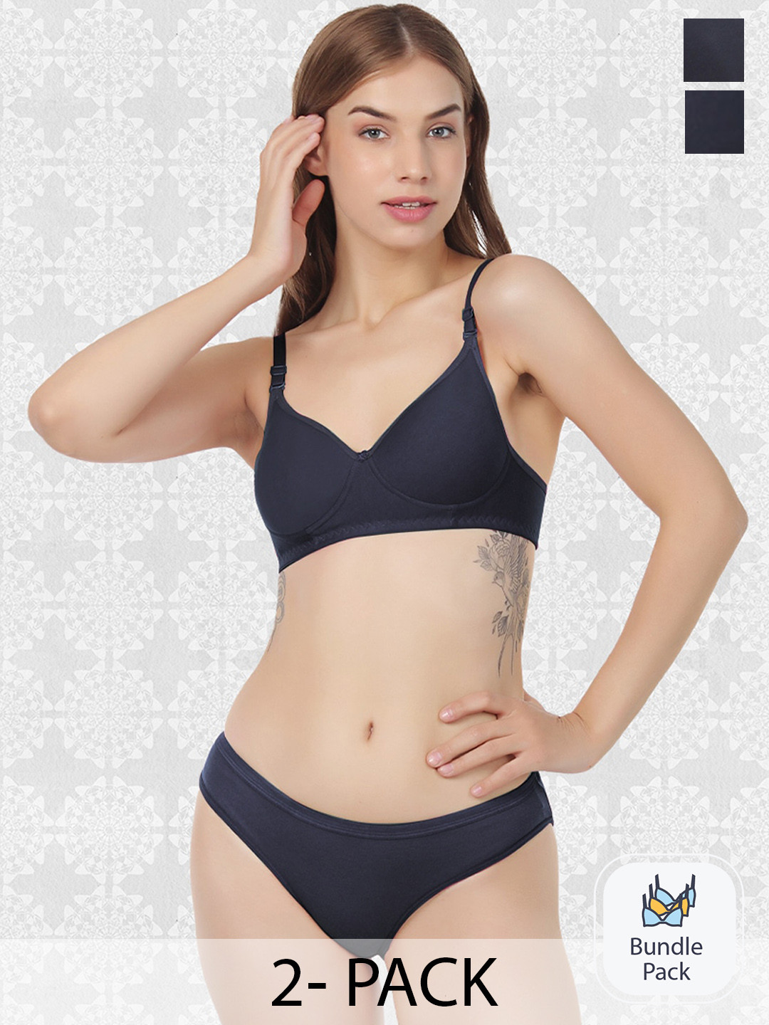 Designer Bugs Pack Of 2 Lightly Padded Cotton Bra & Briefs
