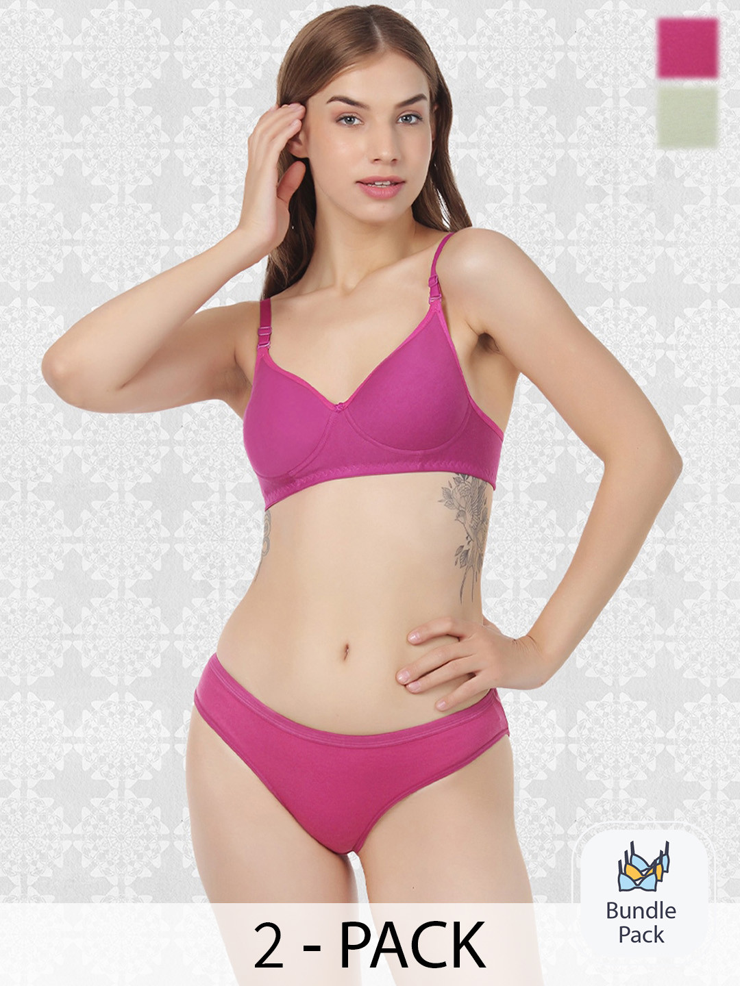 Designer Bugs Pack Of 2 Lightly Padded Cotton Bra & Briefs