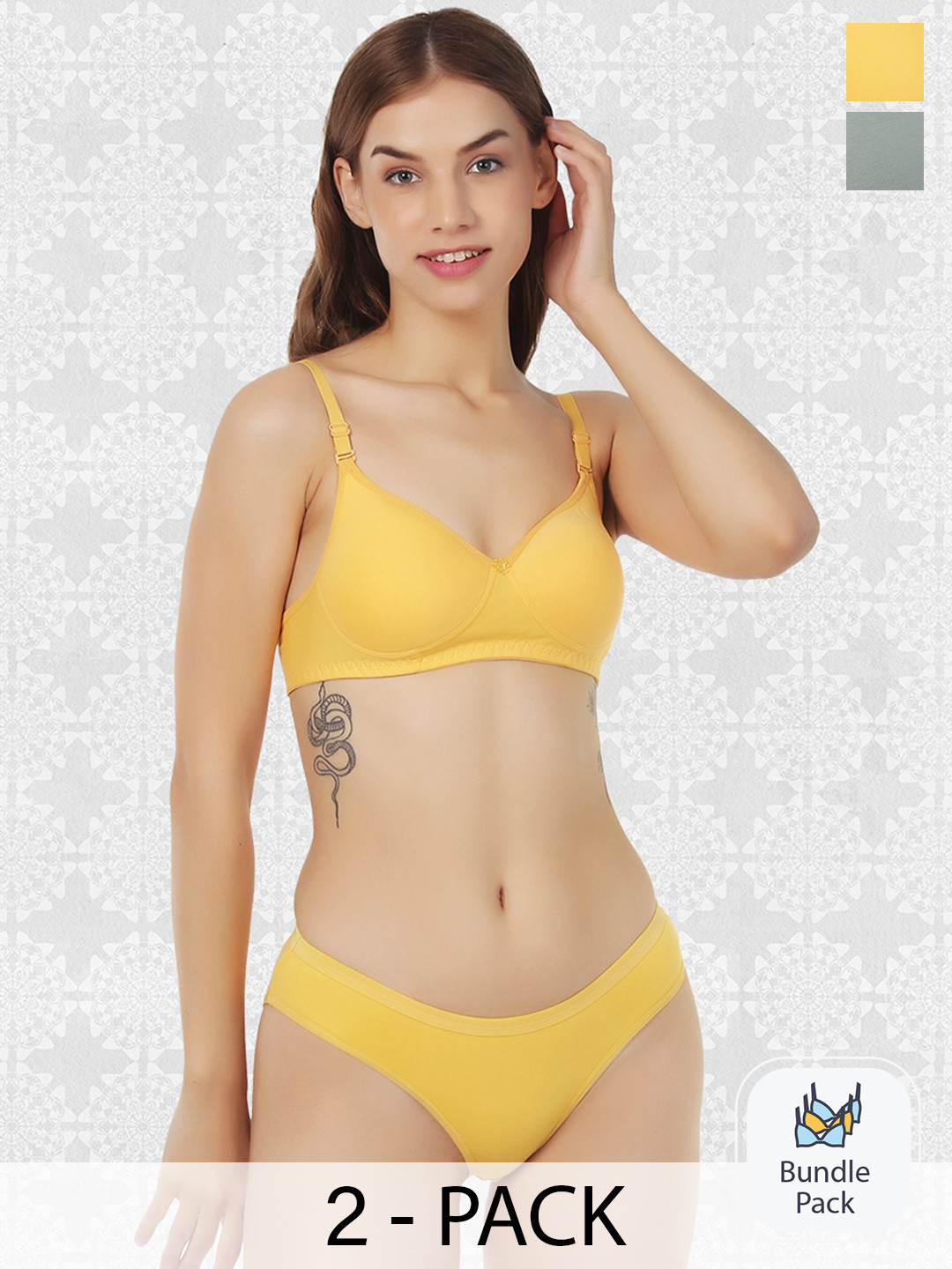 Designer Bugs Pack Of 2 Lightly Padded Cotton Bra & Briefs