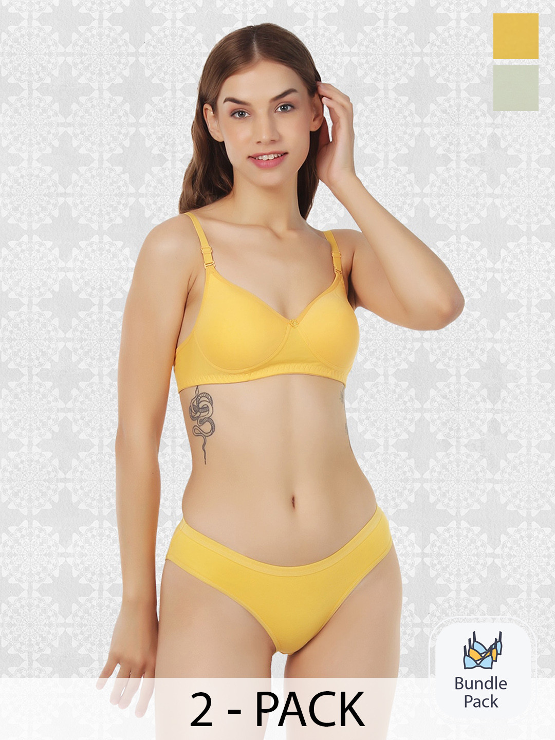 Designer Bugs Pack Of 2 Cotton Lingerie Set DB-LS-YLG-30B