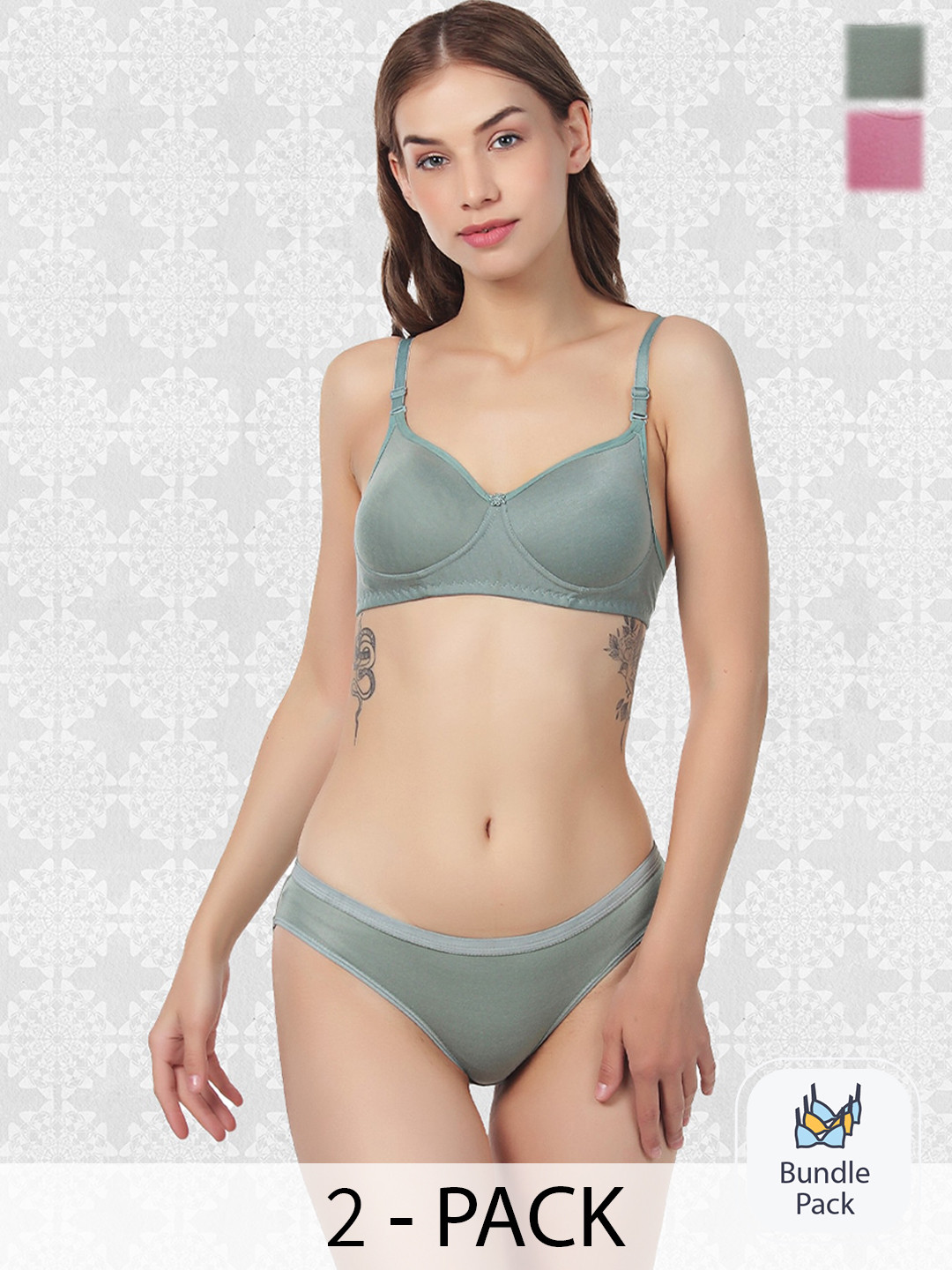 Designer Bugs Pack Of 2 Lightly Padded Cotton Bra & Briefs