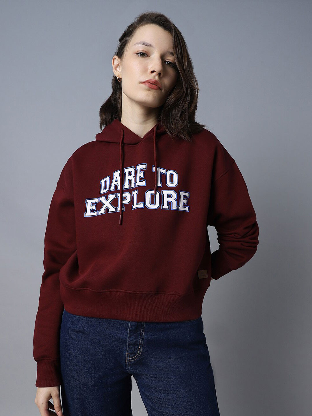 High Star Typography Printed Hooded Long Sleeve Pullover Sweatshirt