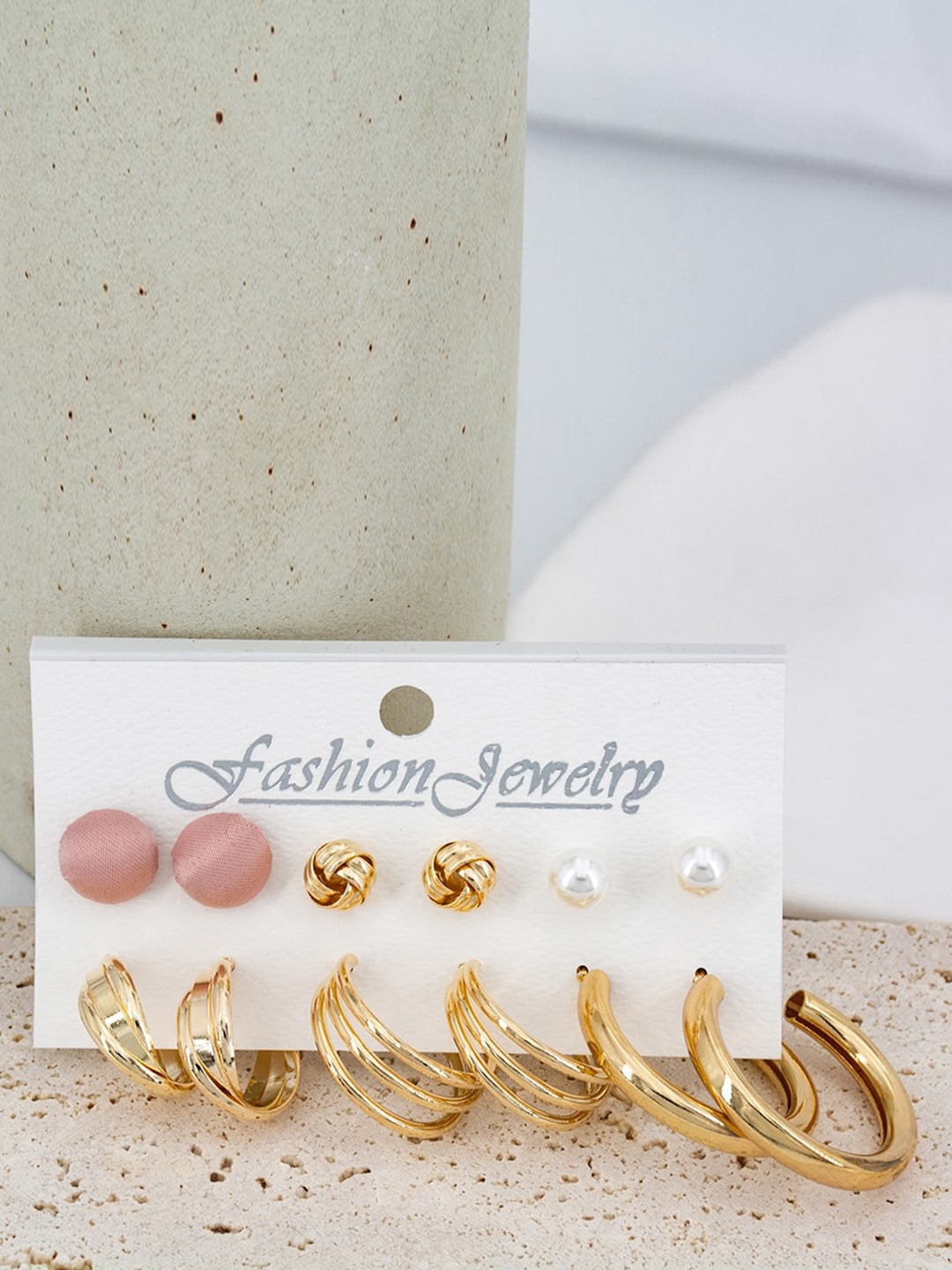 KRYSTALZ Pack Of 6 Gold-Plated Circular Stud Earrings