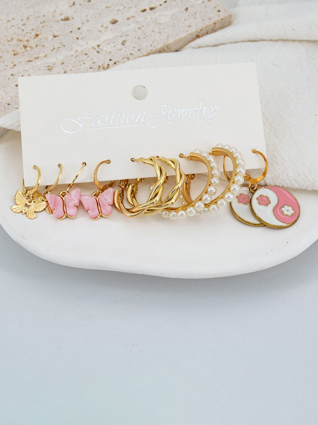 KRYSTALZ Set of 5 Gold Plated Hoop Earrings