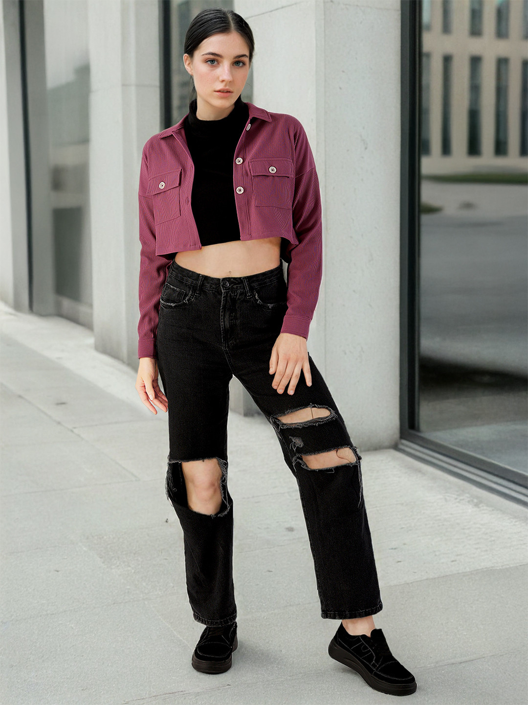 Freehand by The Indian Garage Co Lavender Striped Spread Collar Tailored Jacket