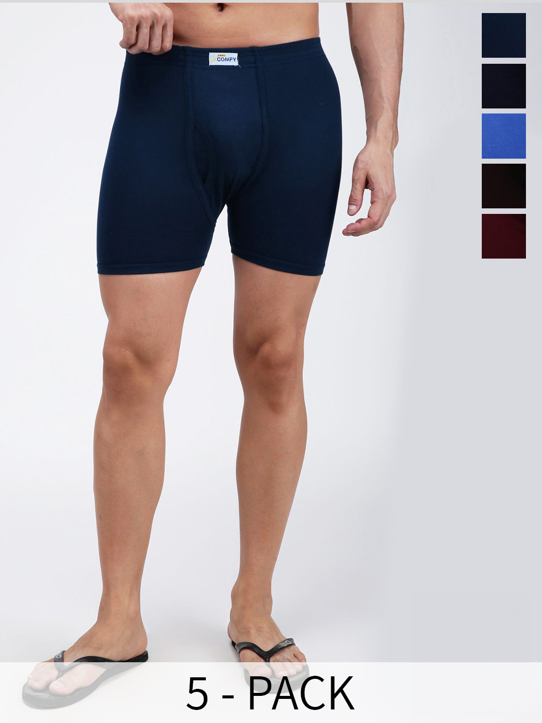 AMUL COMFY Pack Of 5 Antimicrobial Cotton Trunks AC-PCLTROE-AF-CB-NVY-SKY-MAR-XL-5PC