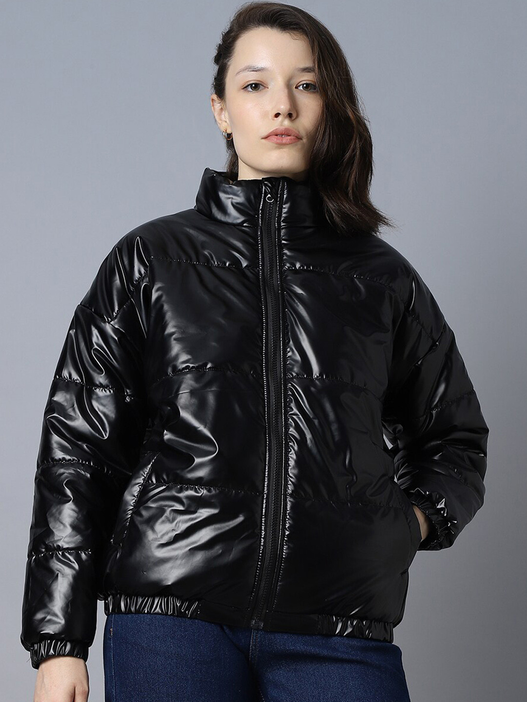 High Star Mock Collar Long Sleeves Puffer Jacket