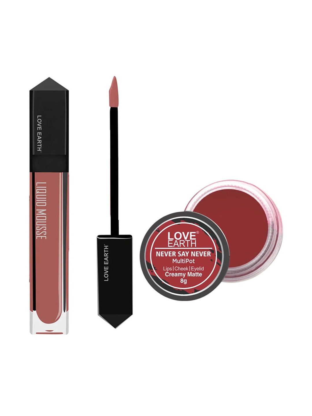 LOVE EARTH Liquid Mousse Lipstick -6ml & Never Say Never Multipot Creme Matte Lipgloss -8g