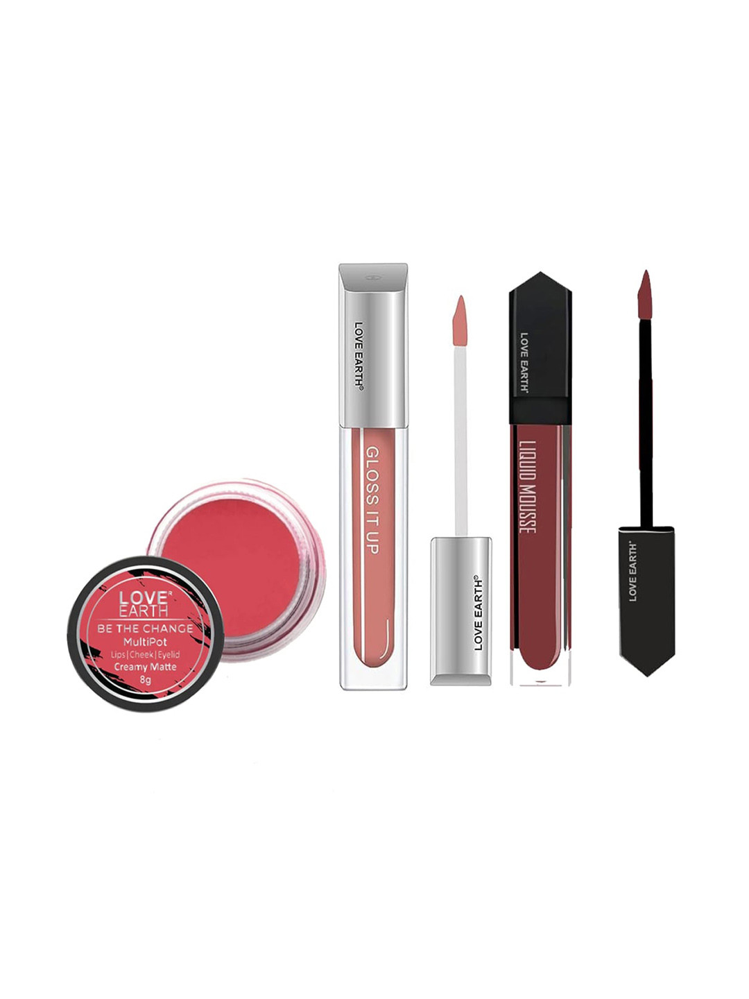 LOVE EARTH Set Of 3 Lipstik & Lip Gloss Make Up Combo