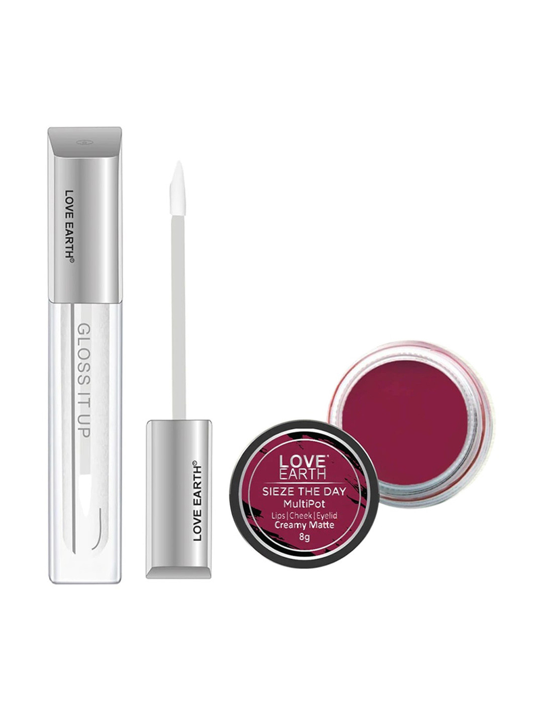 LOVE EARTH Set Of 2 Gloss It Up Love Lip Gloss-3ml Sieze The Day Multi Pot Lip Tint-8g