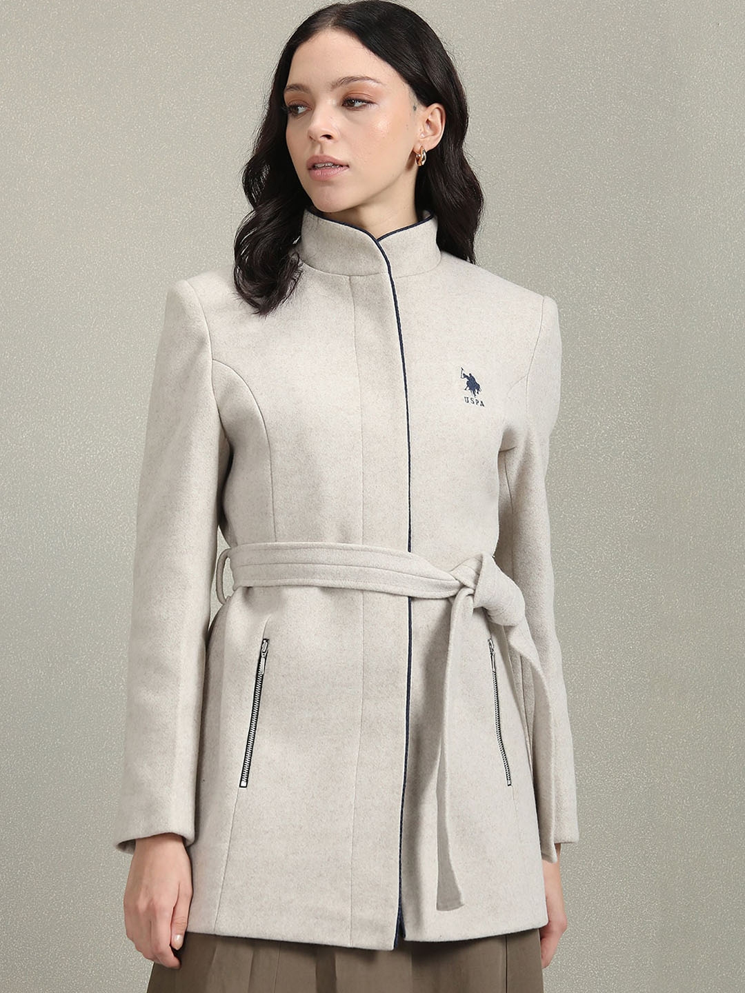 U.S. Polo Assn. Women Stand Collar Longline Wrap Coats