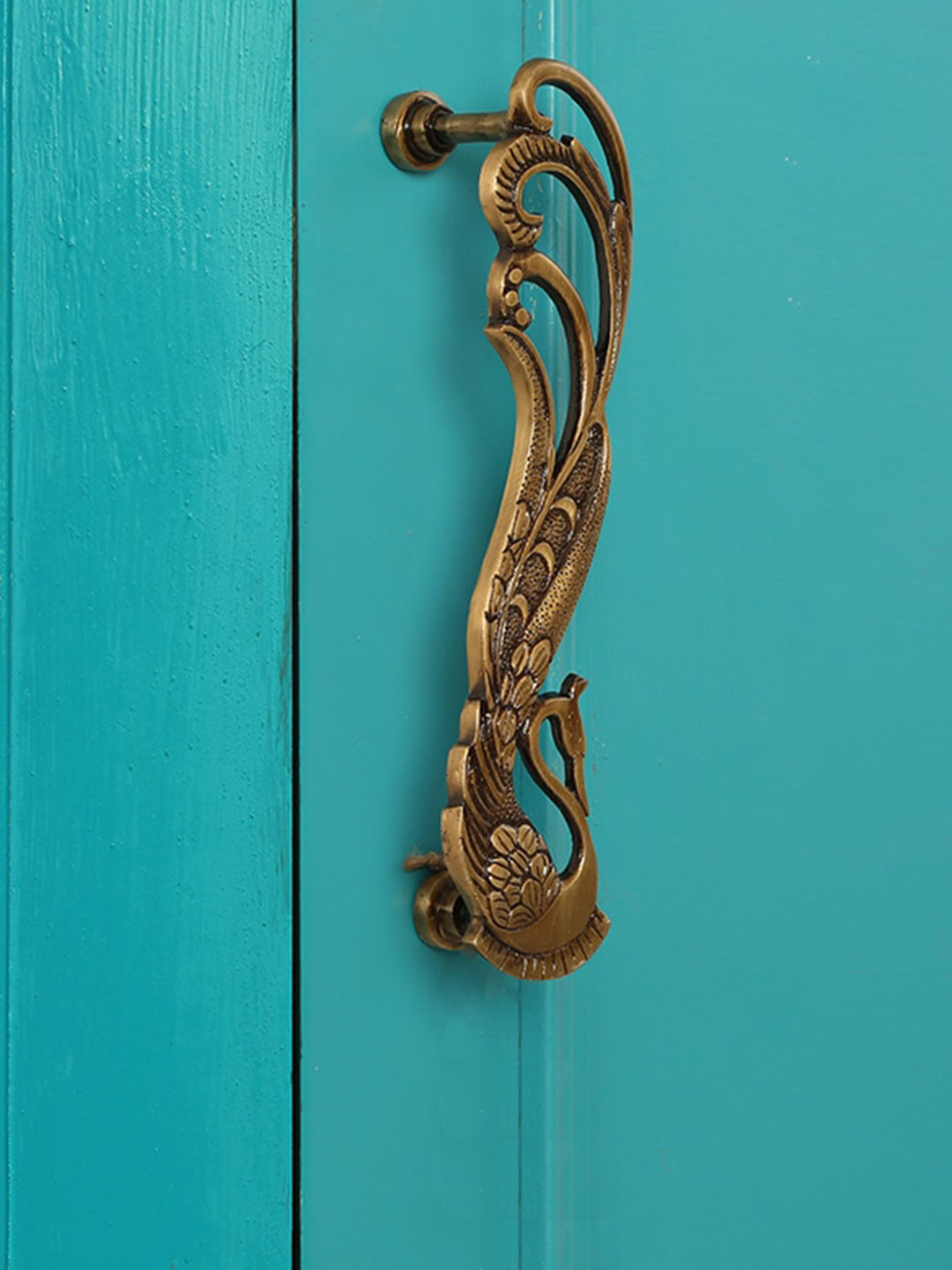 Two Moustaches Gold 2 Pieces Peacock Design Brass Door Handles