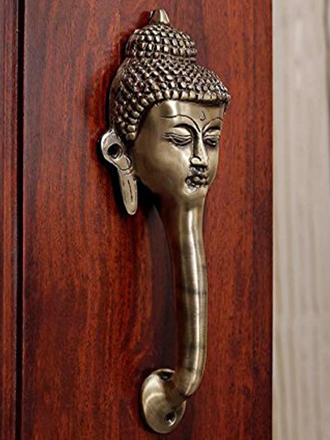 Two Moustaches Metallic-toned Buddha Face Brass Door Handle