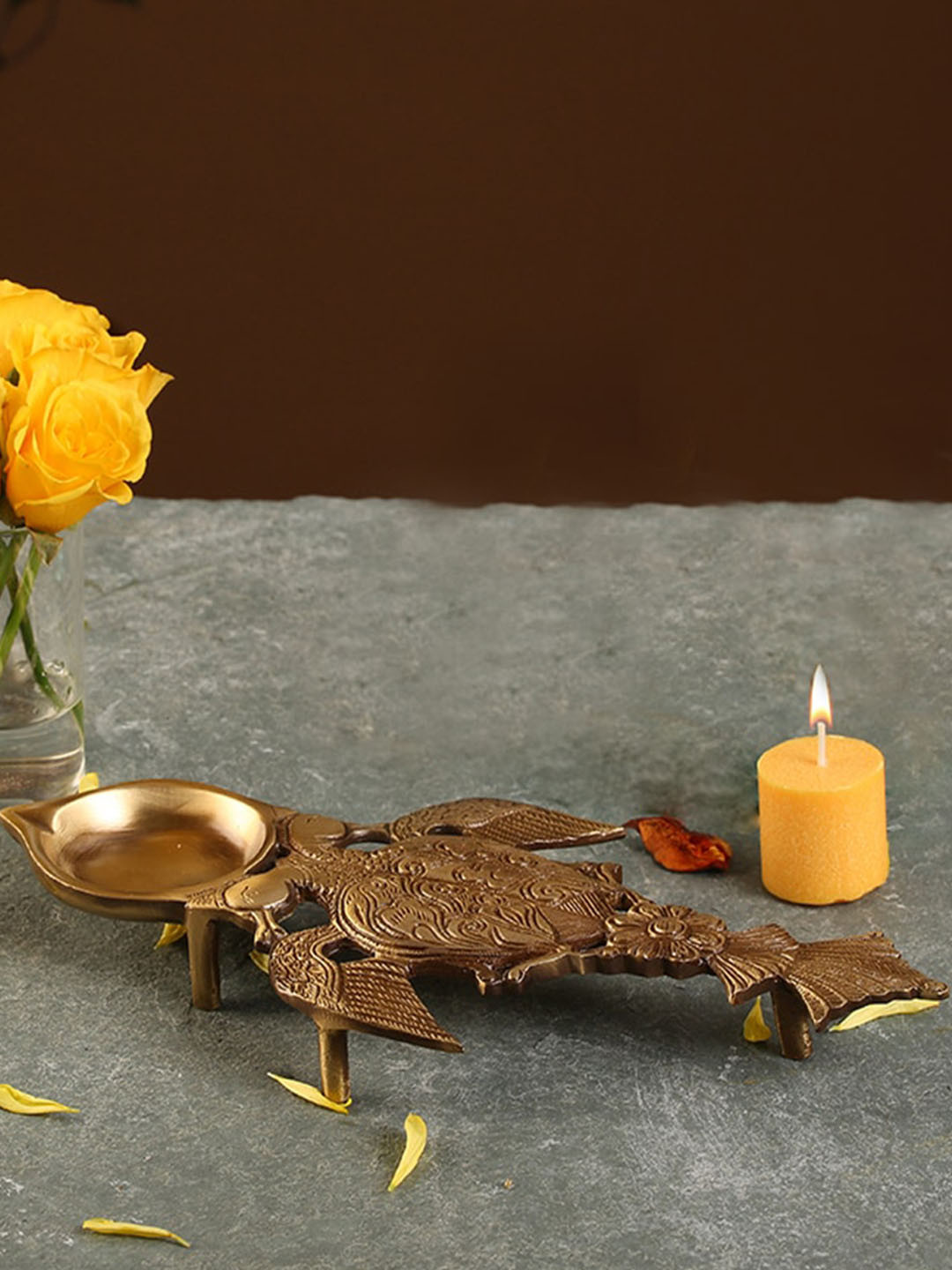 Two Moustaches Golden Twin Peacock Design Brass Pooja Spoon