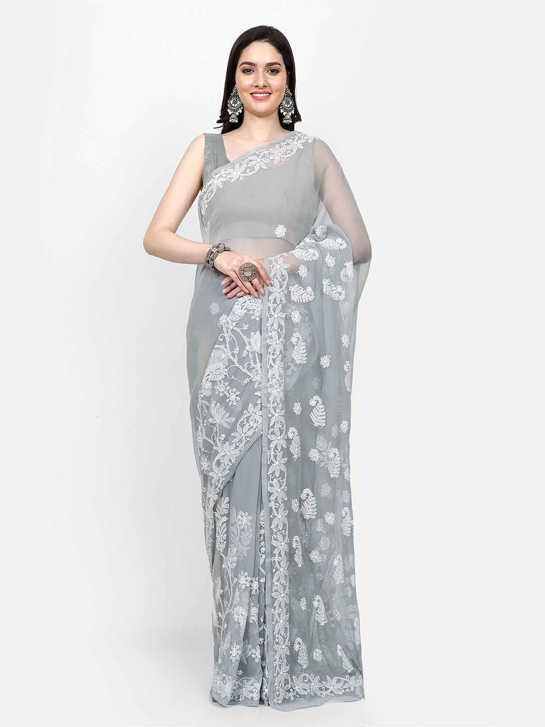 ADA Ethnic Motifs Embroidered Chikankari Saree