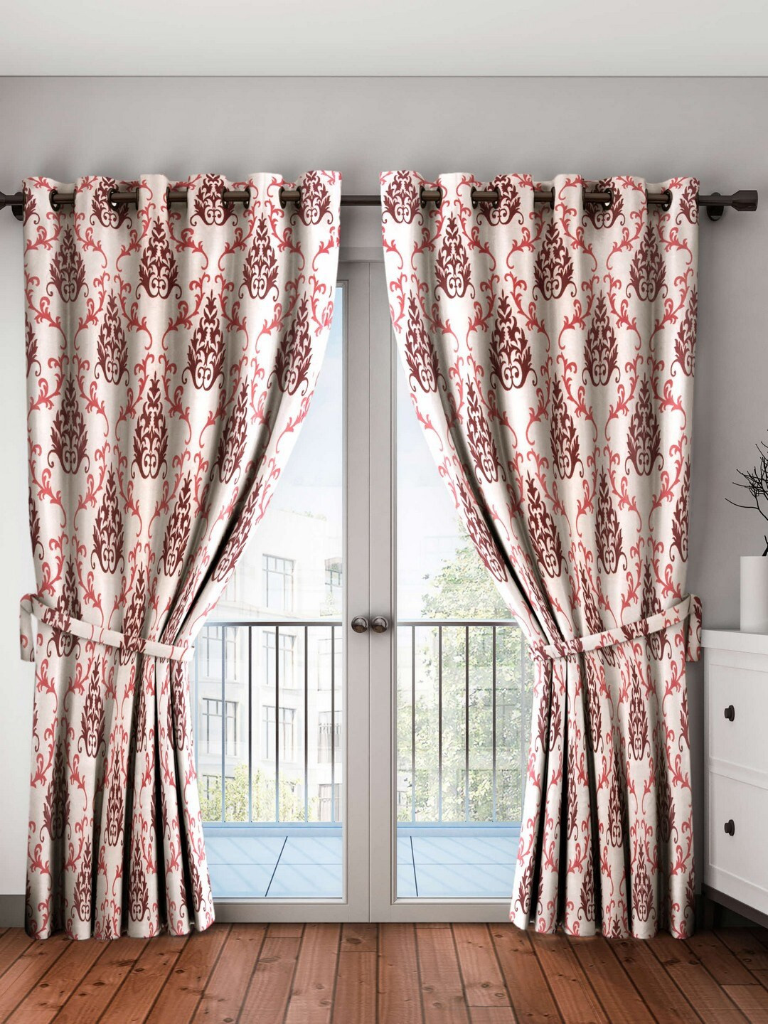 Cortina Set of 2 Damask Printed Door Curtains