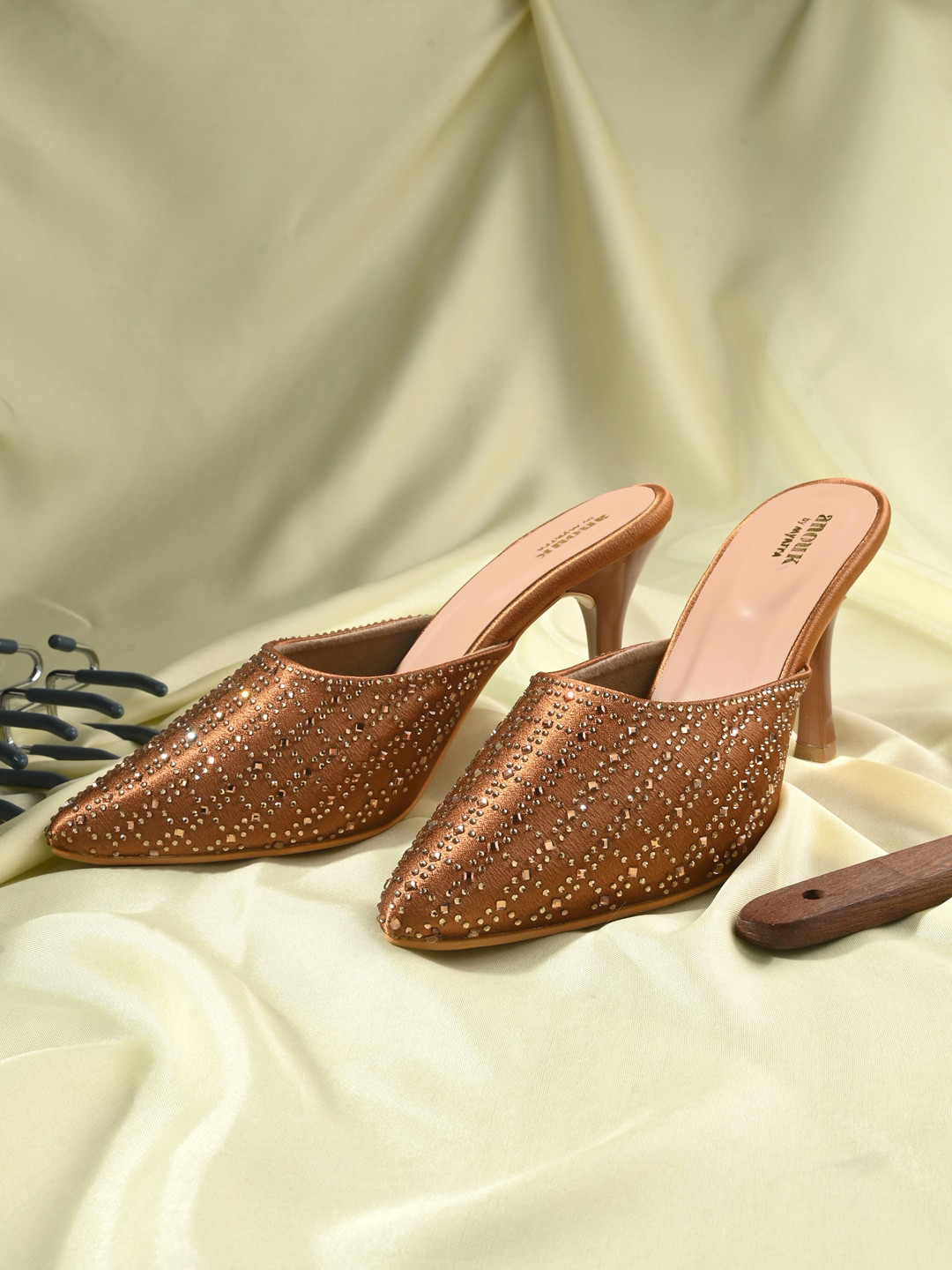 Anouk Copper-Toned Embellished Party Wedge Mules