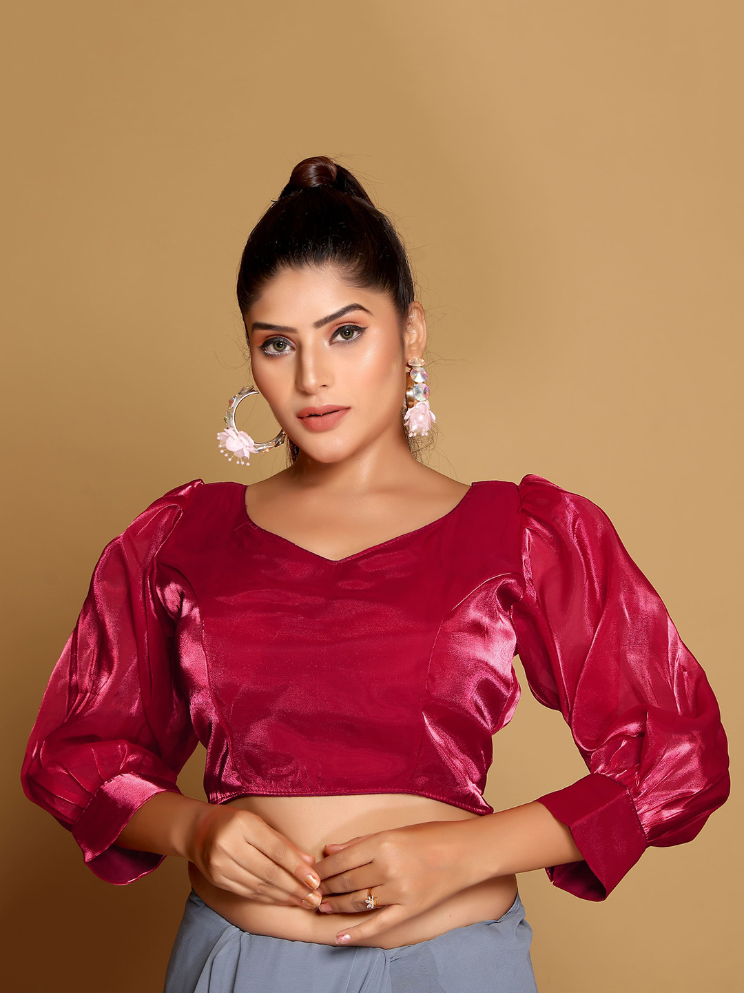 SCUBE DESIGNS Sweetheart Neck Silk Saree Blouse