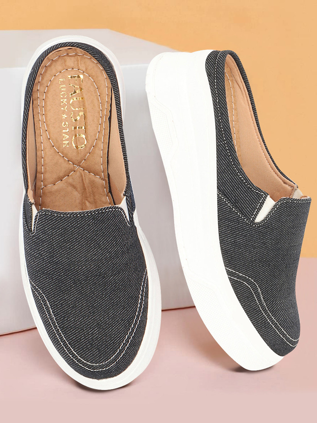 FAUSTO Women Classic Stitched Denim Lightweight Clogs