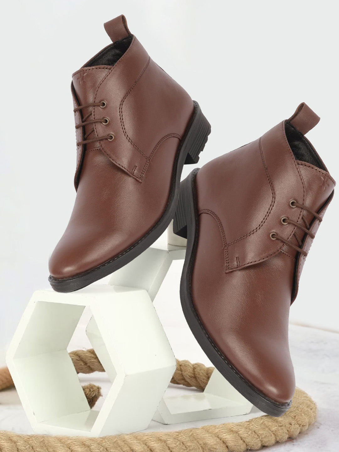 FAUSTO Men Mid Top Leather Chukka Boots