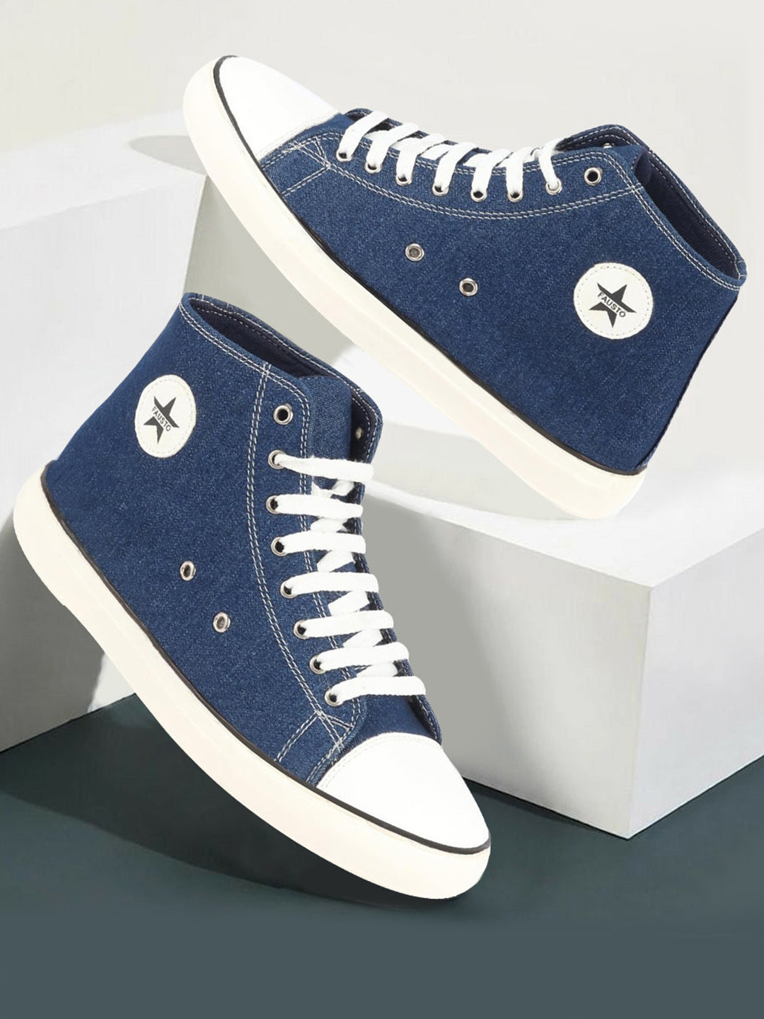 FAUSTO Men Mid-Top Lightweight Canvas Sneakers