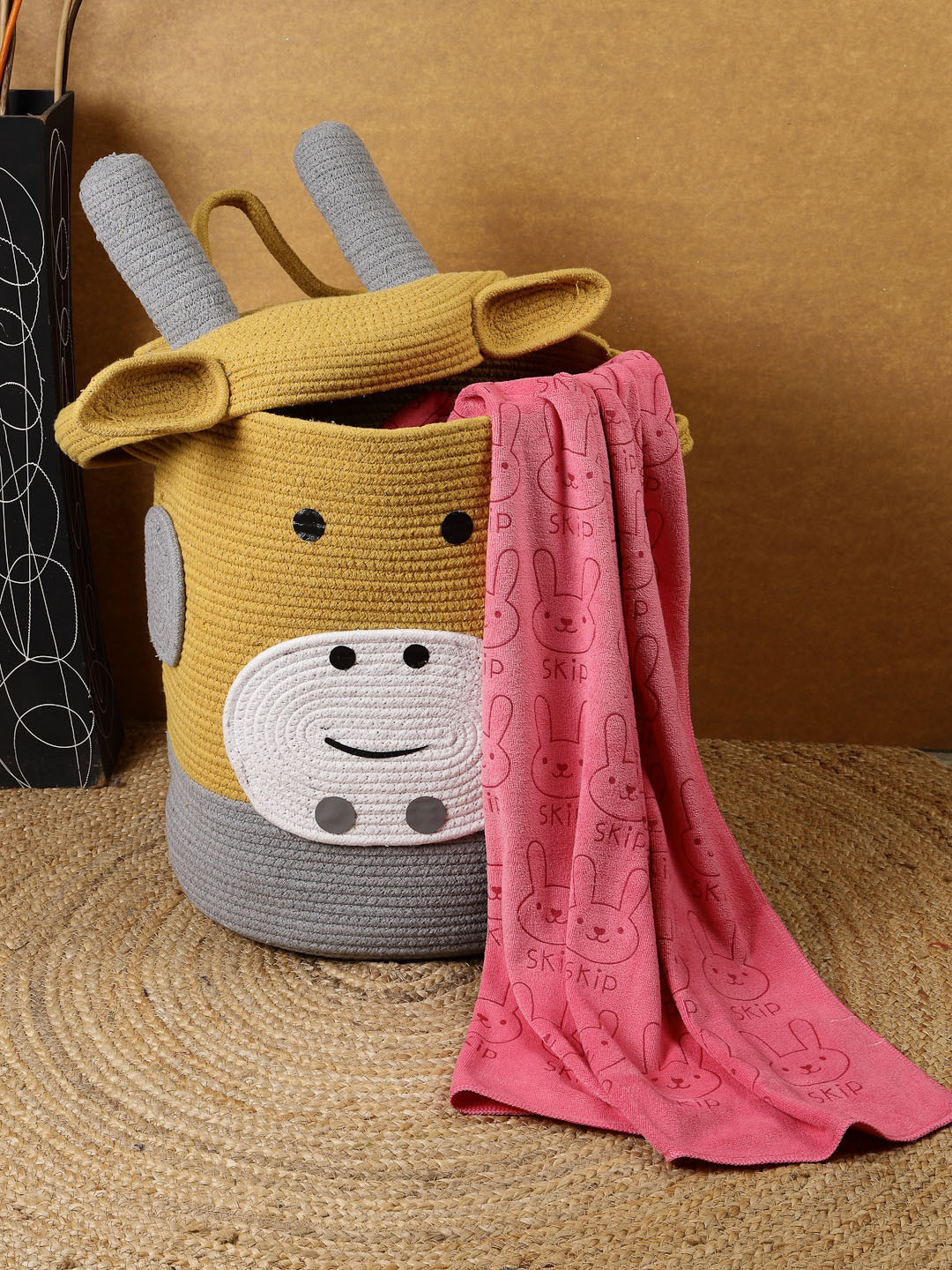 FABINALIV Industries Mustard & Grey Cartoon Design Laundry Bag