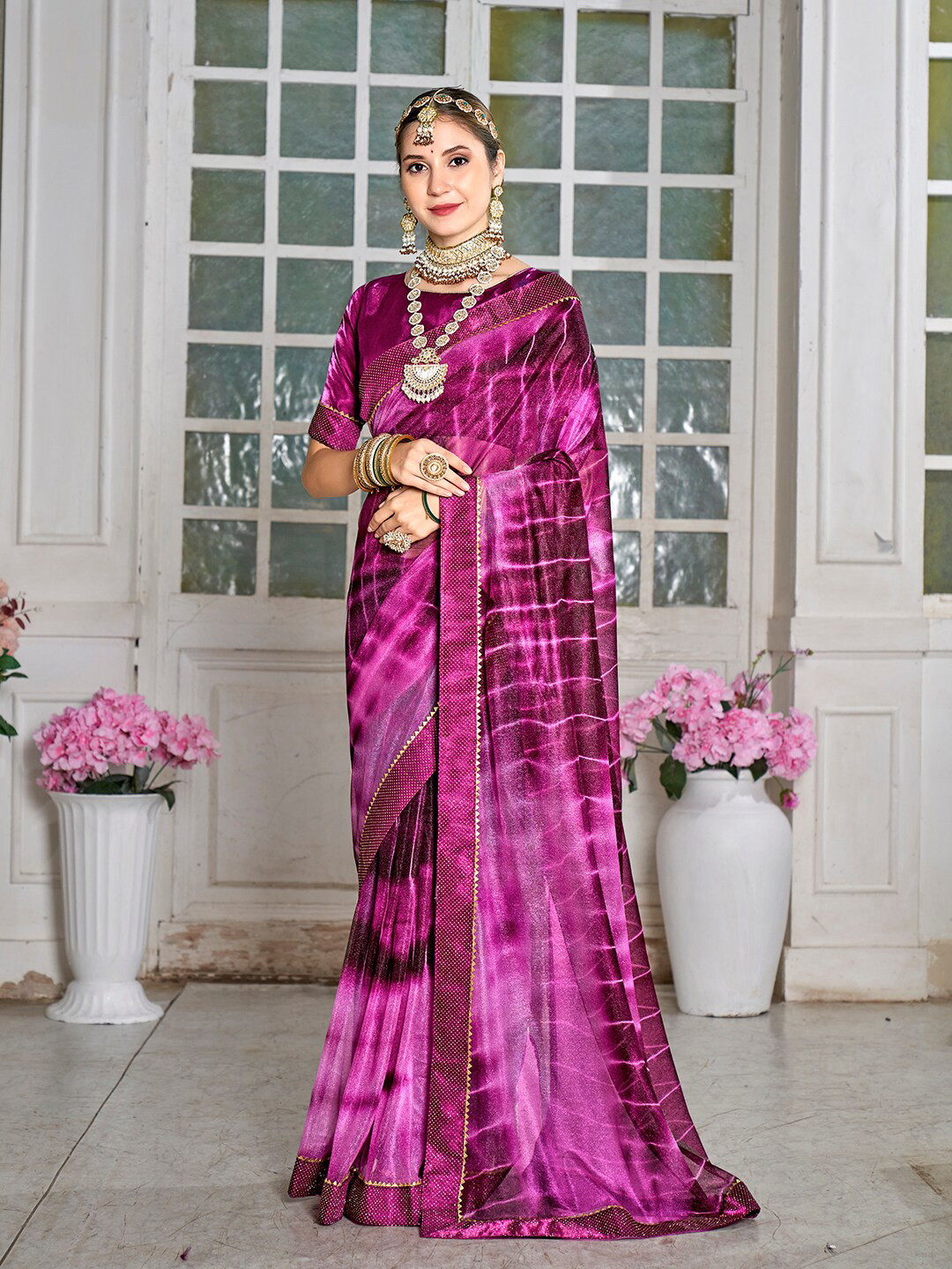 Anouk Rustic Tie and Dye Poly Chiffon Saree