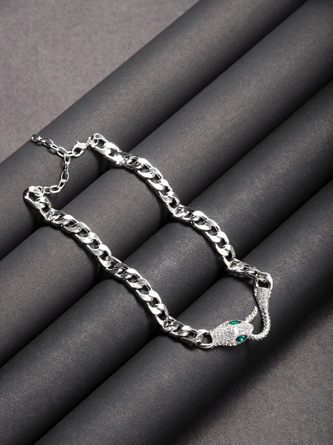 Bold by Priyaasi Men Silver-Plated American Diamond Snake Design Link Bracelet
