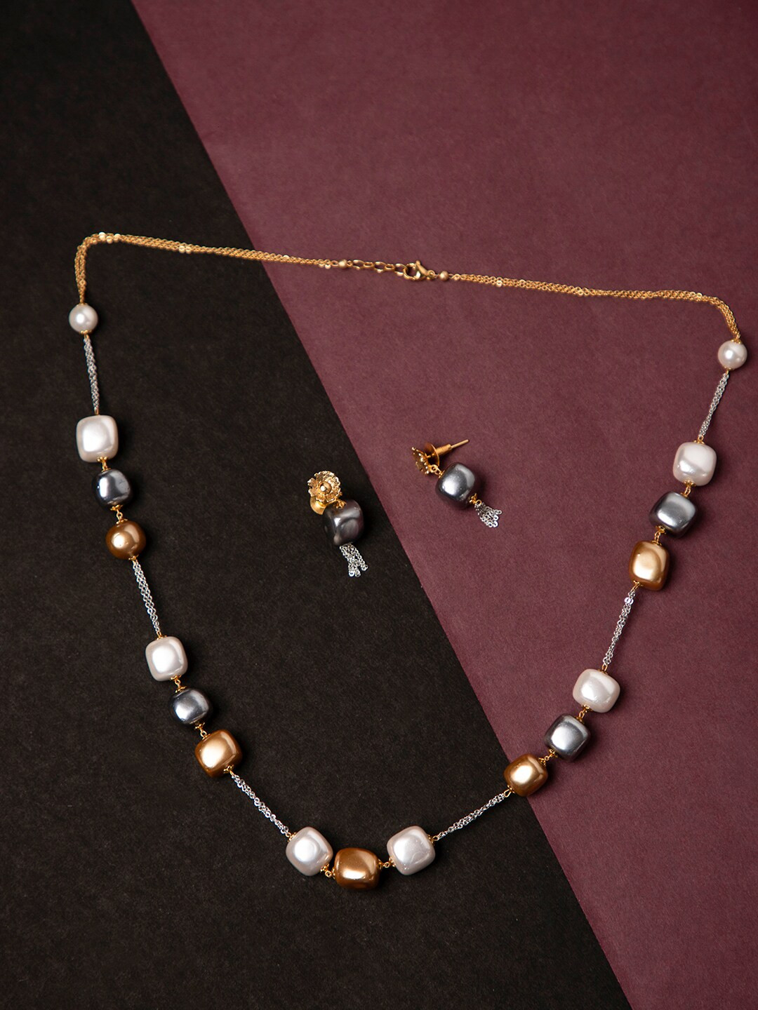 PRITA BY PRIYAASI Gold-Plated Triple Toned Beaded Jewellery Set