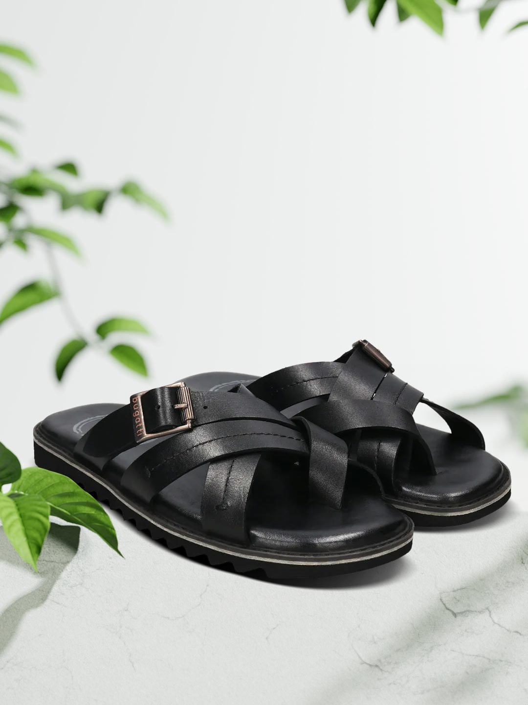 Bugatti Men Dorfu Cross Strap Leather Comfort Sandals With Buckle Detail