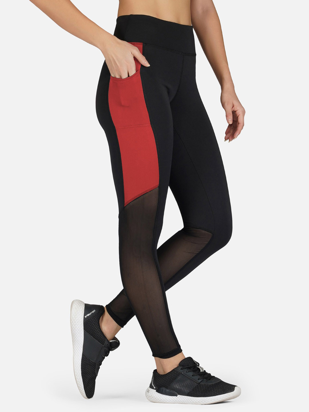 IMPERATIVE Colourblocked High-Rise Slim-Fit Antimicrobial Ankle-Length Sports Tights