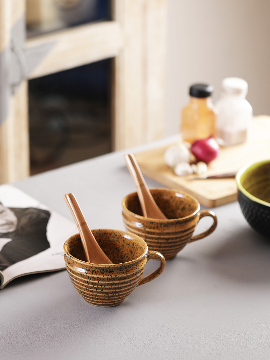 Miah Decor Pack of 2 Stoneware Handcrafted Microwave & Dishwasher Safe Soup Bowls